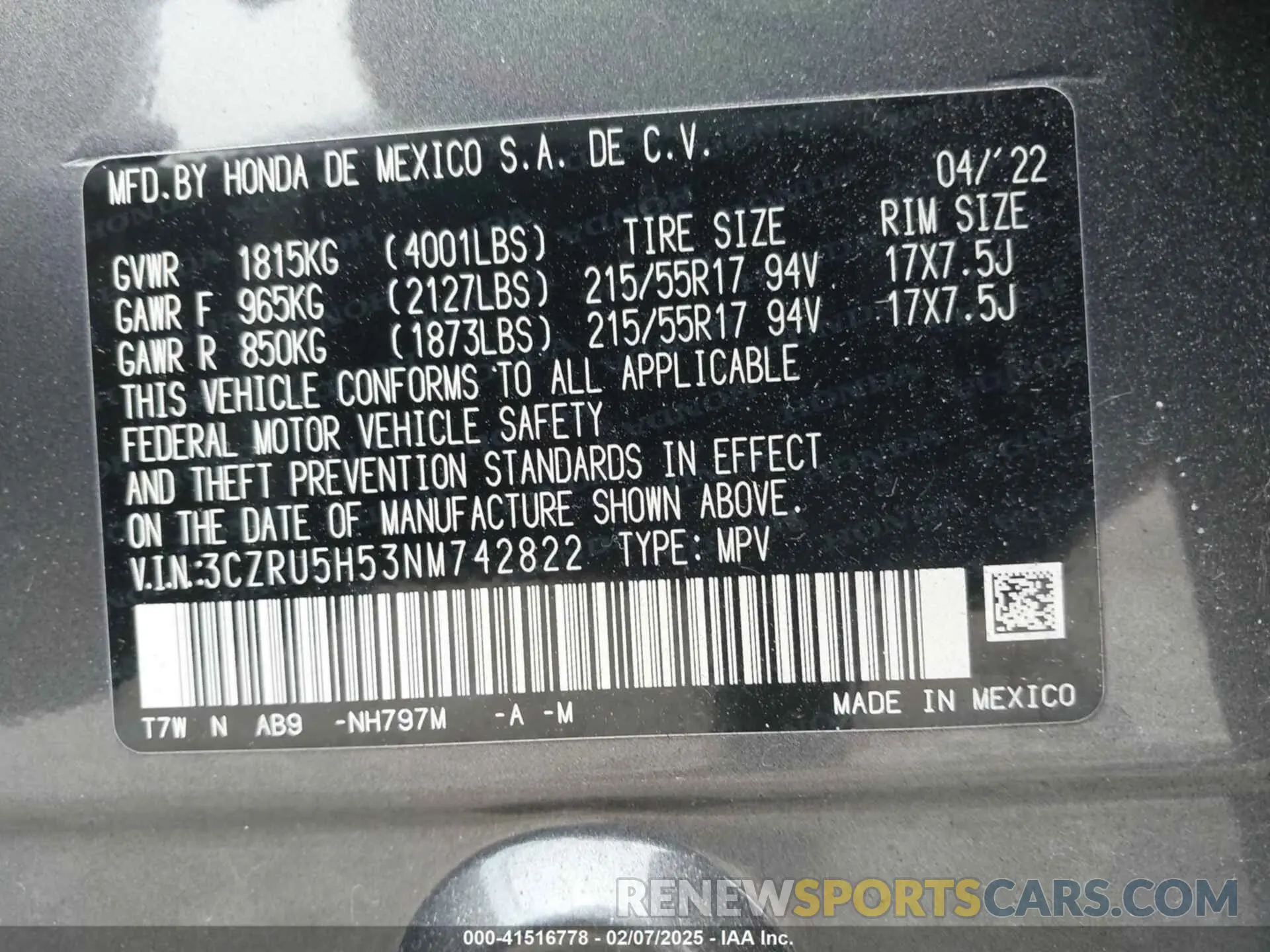 9 Photograph of a damaged car 3CZRU5H53NM742822 HONDA HR-V 2022
