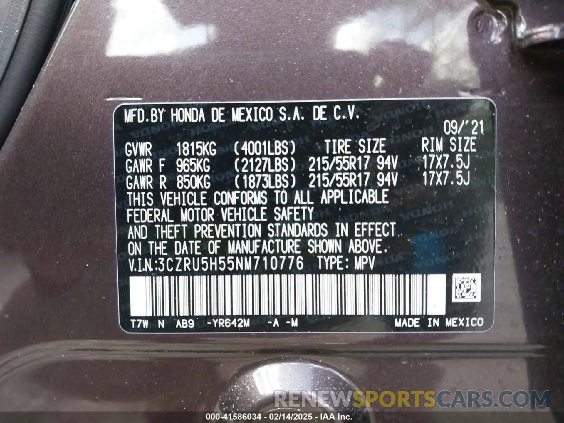 9 Photograph of a damaged car 3CZRU5H55NM710776 HONDA HR-V 2022