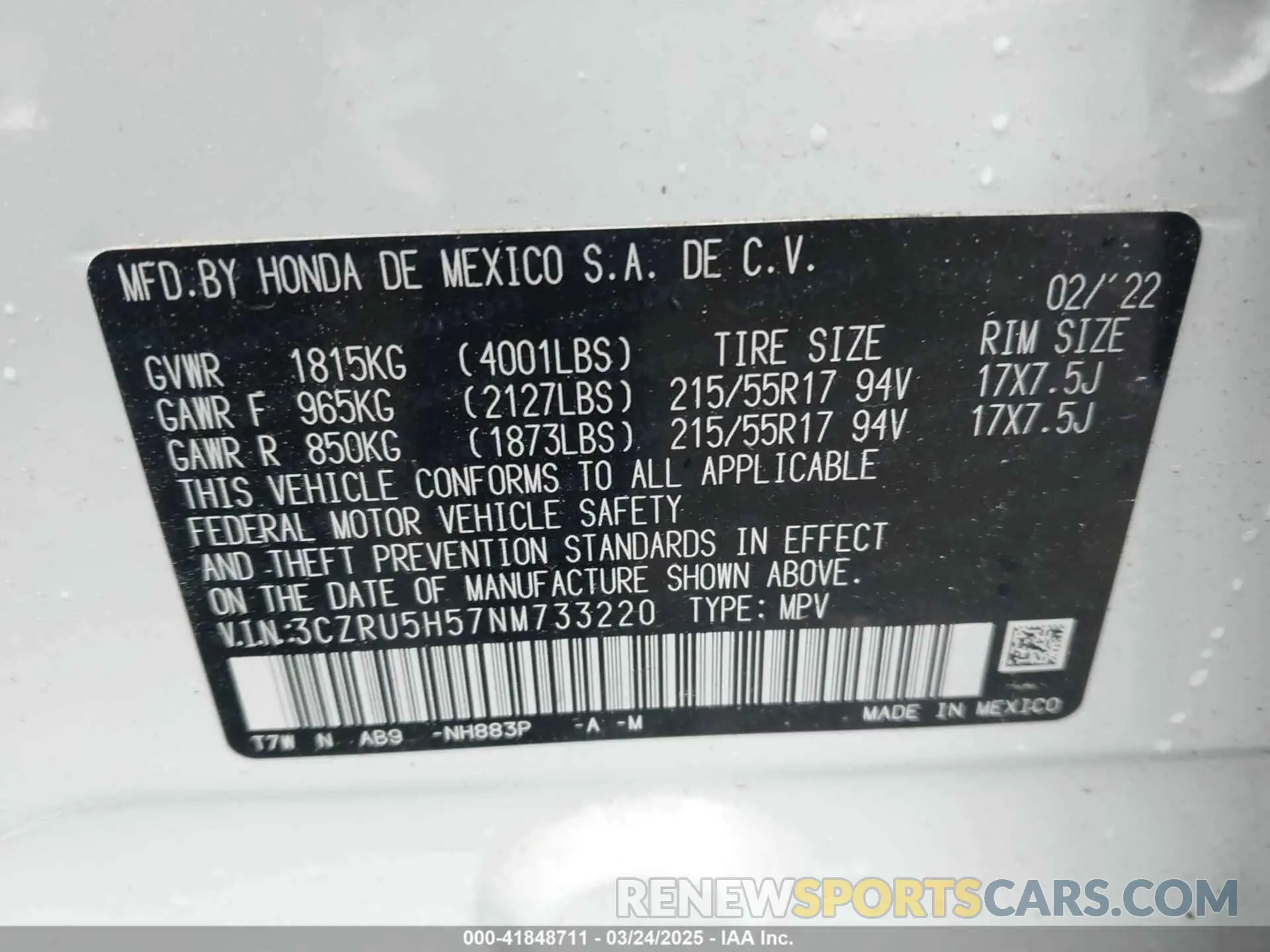 9 Photograph of a damaged car 3CZRU5H57NM733220 HONDA HR-V 2022