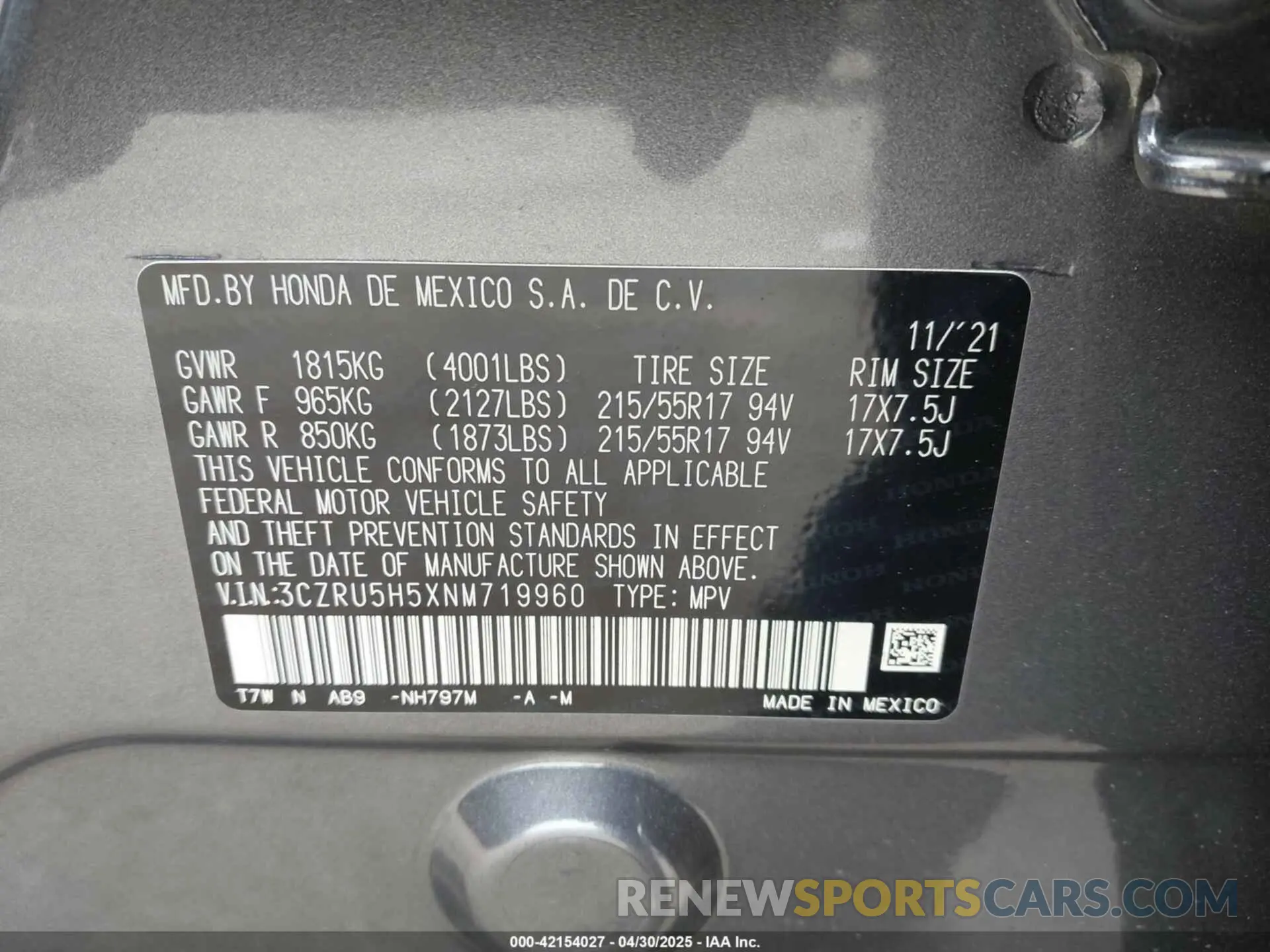 9 Photograph of a damaged car 3CZRU5H5XNM719960 HONDA HR-V 2022