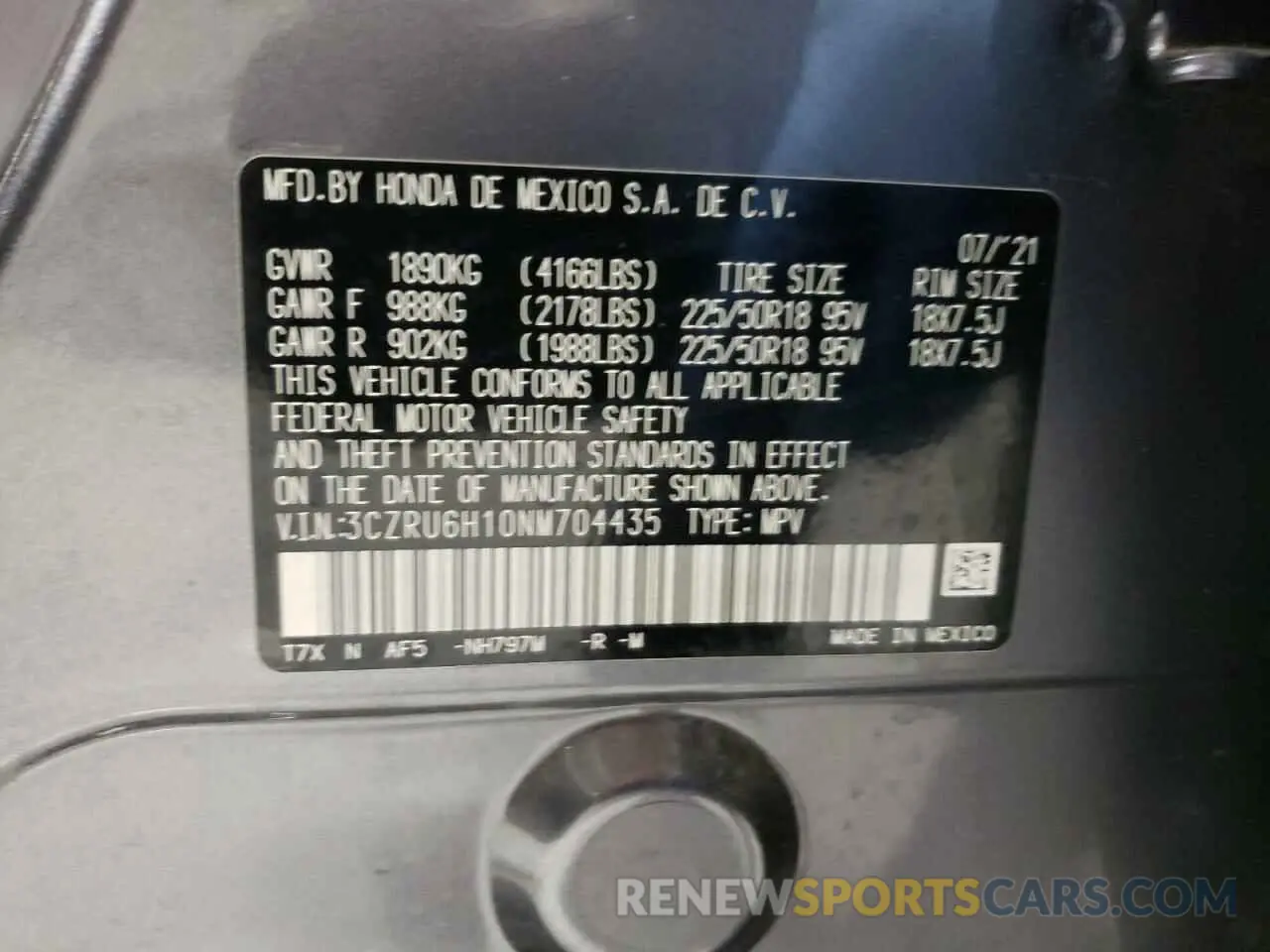14 Photograph of a damaged car 3CZRU6H10NM704435 HONDA HR-V 2022