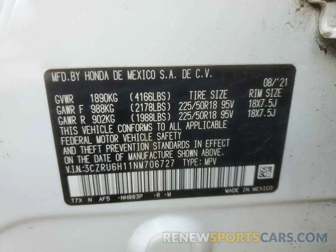 14 Photograph of a damaged car 3CZRU6H11NM706727 HONDA HR-V 2022