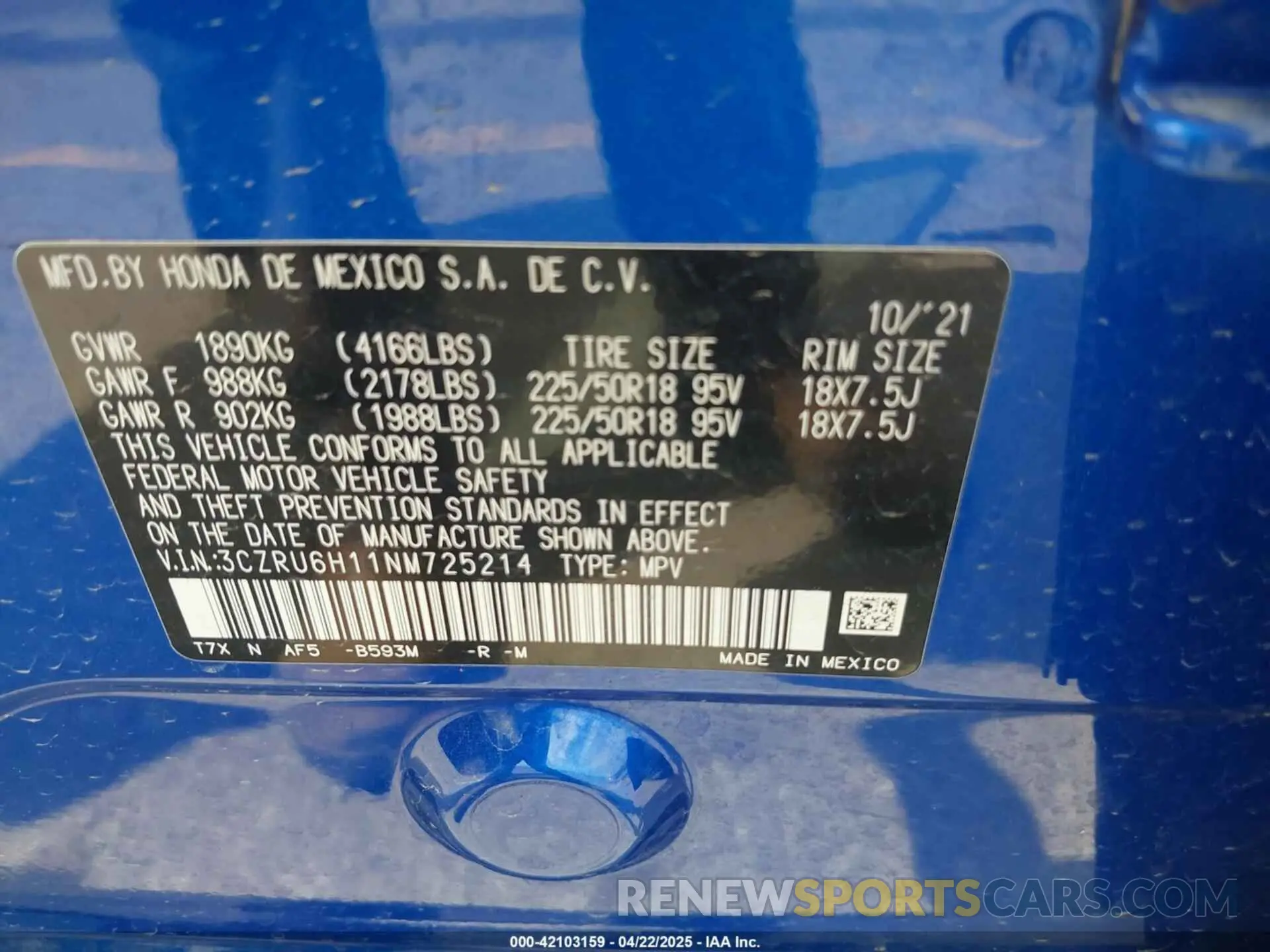9 Photograph of a damaged car 3CZRU6H11NM725214 HONDA HR-V 2022