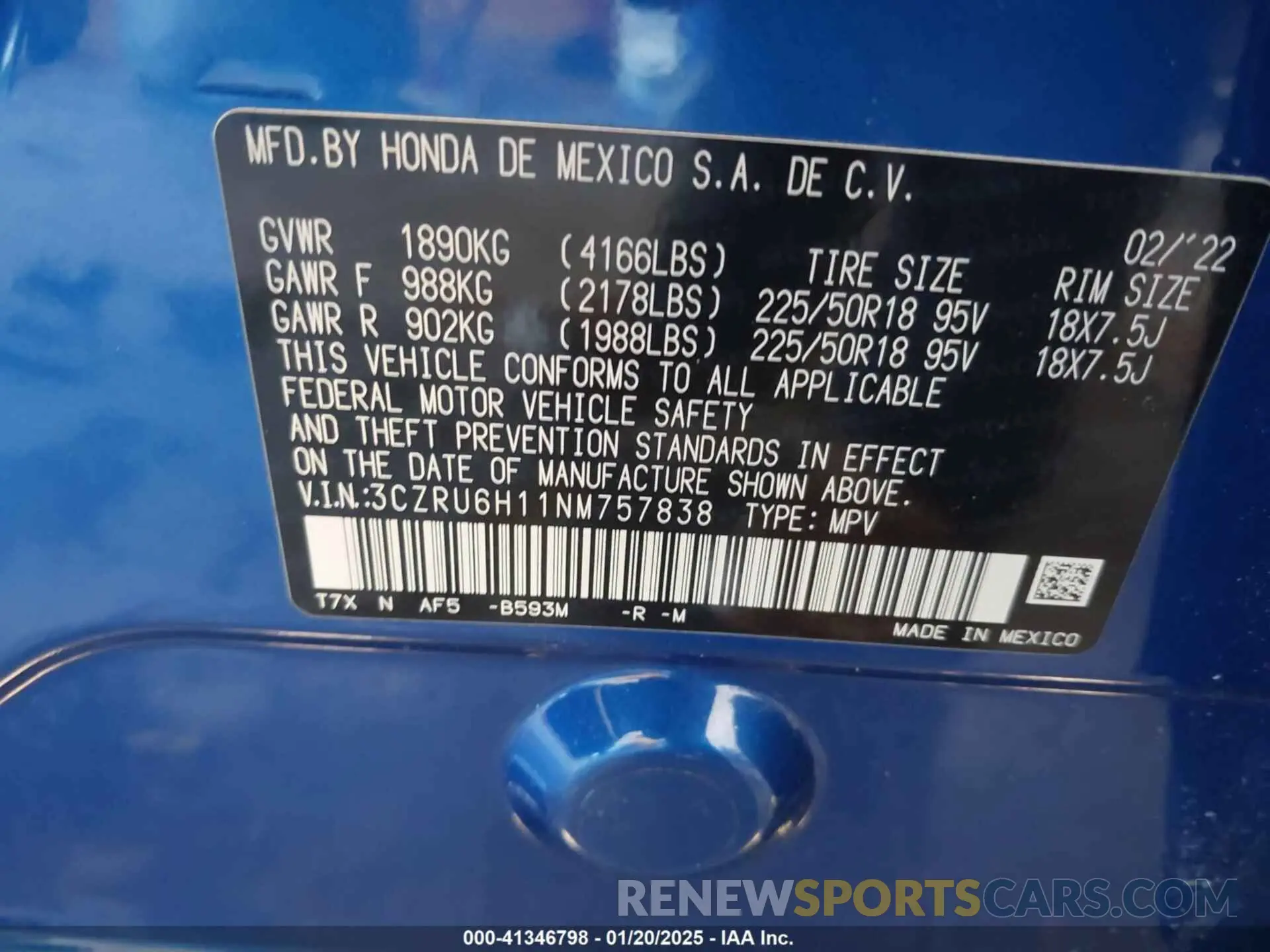 9 Photograph of a damaged car 3CZRU6H11NM757838 HONDA HR-V 2022