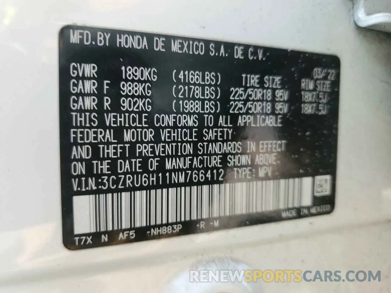 13 Photograph of a damaged car 3CZRU6H11NM766412 HONDA HR-V 2022