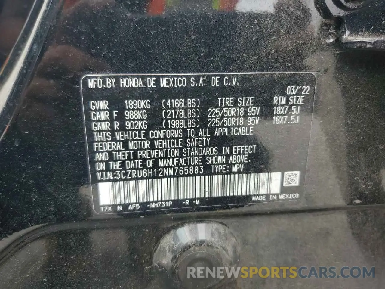 12 Photograph of a damaged car 3CZRU6H12NM765883 HONDA HR-V 2022