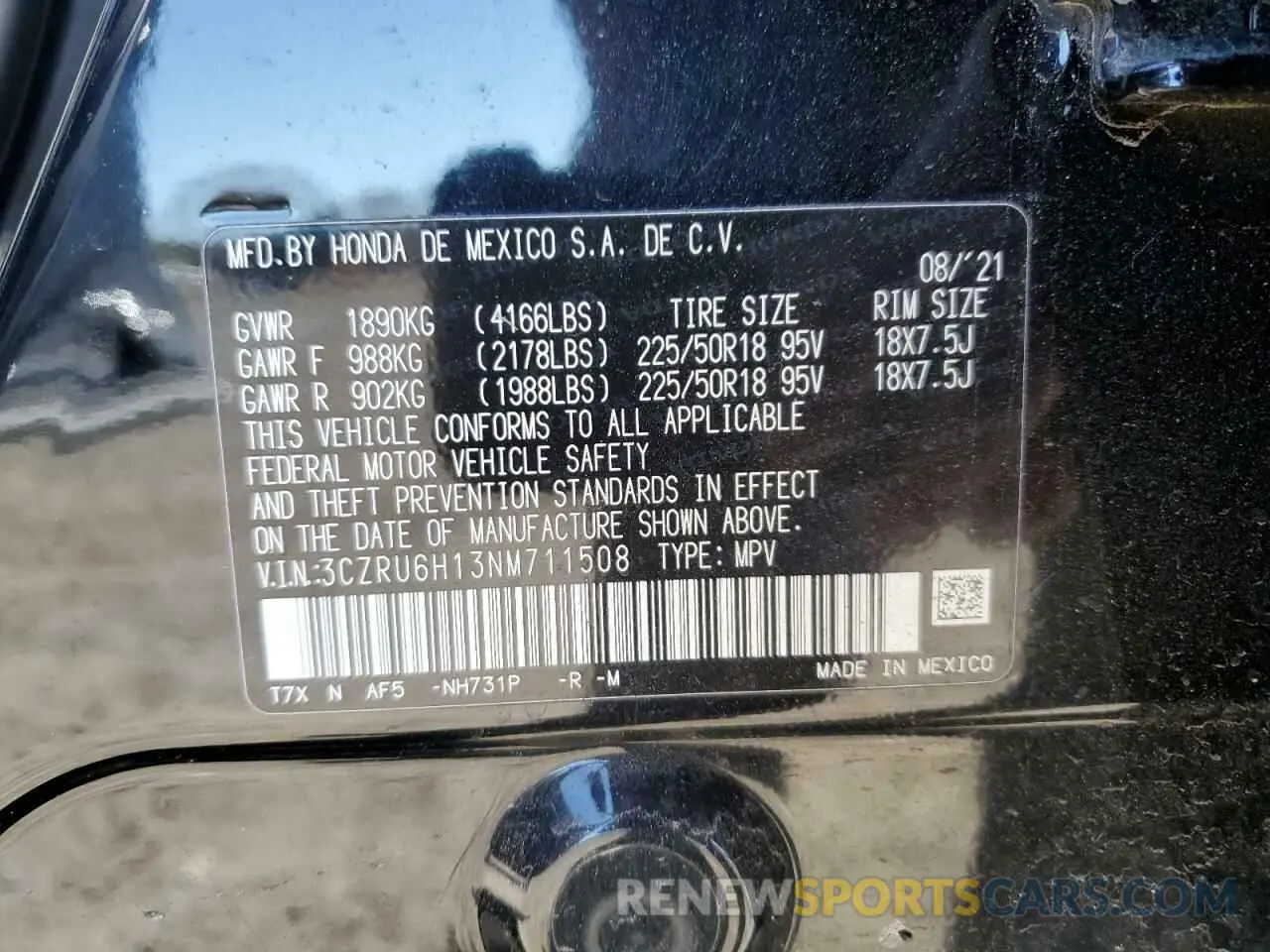 16 Photograph of a damaged car 3CZRU6H13NM711508 HONDA HR-V 2022
