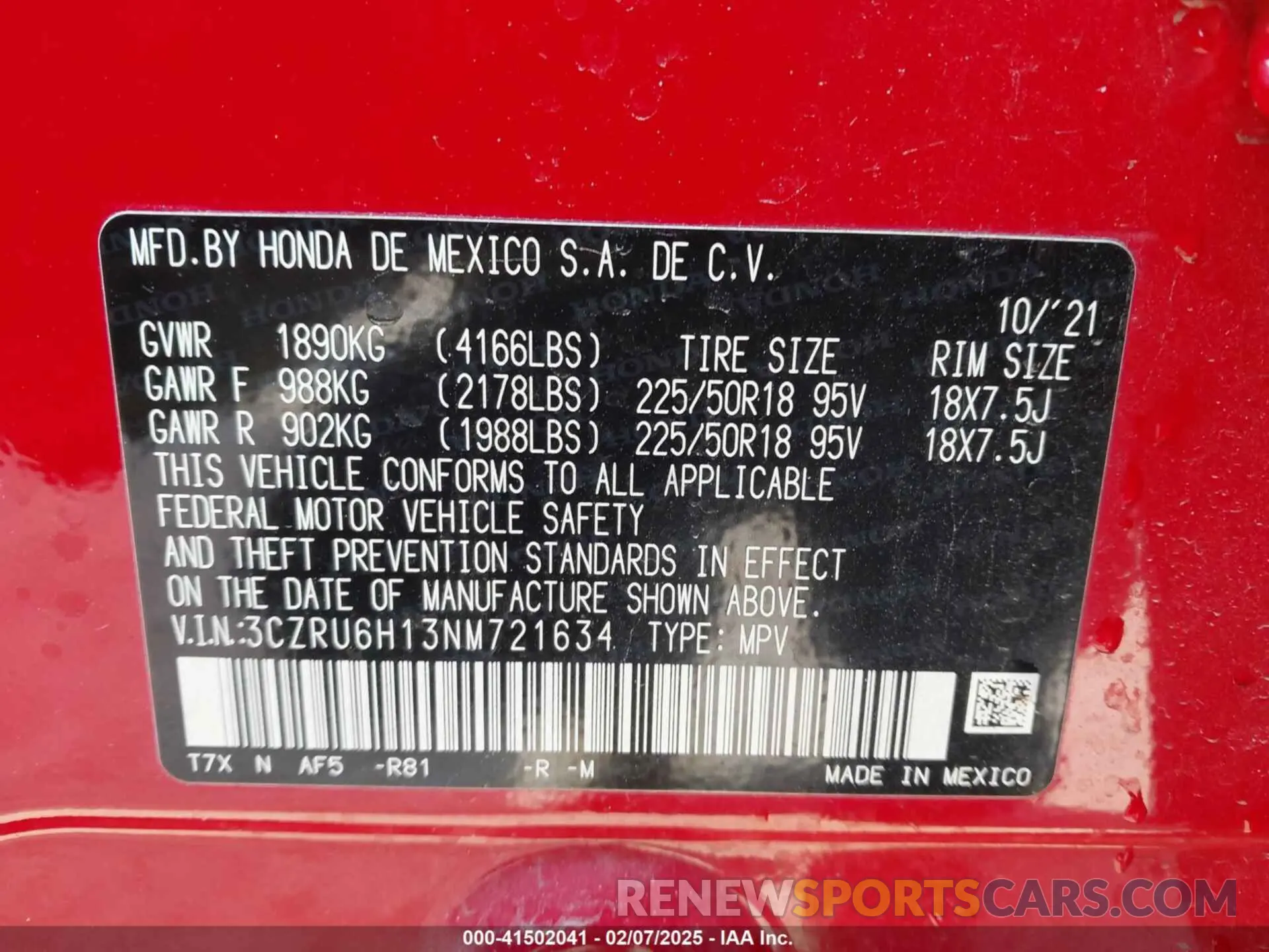 9 Photograph of a damaged car 3CZRU6H13NM721634 HONDA HR-V 2022