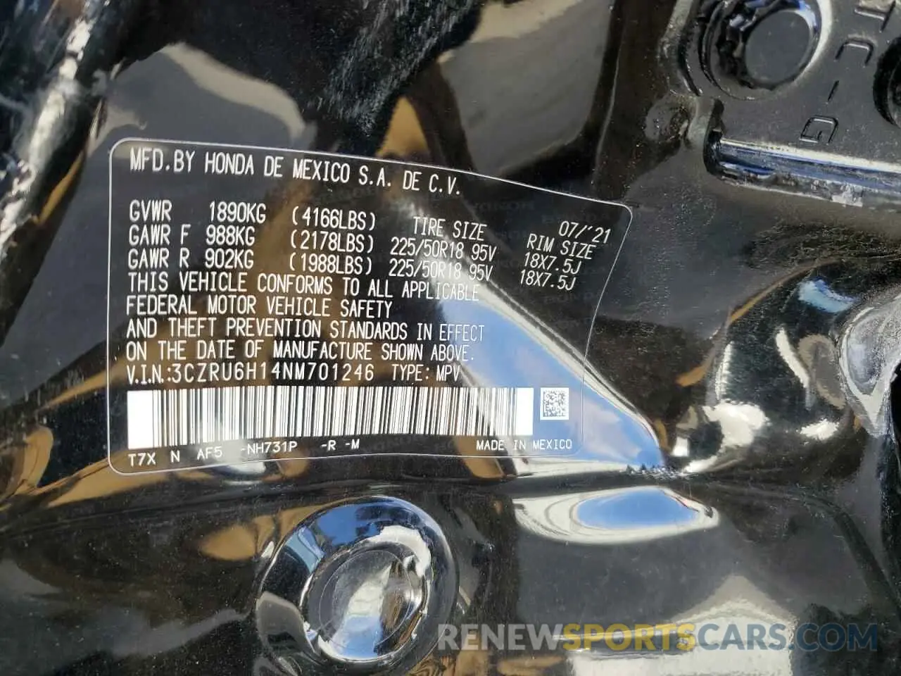 13 Photograph of a damaged car 3CZRU6H14NM701246 HONDA HR-V 2022