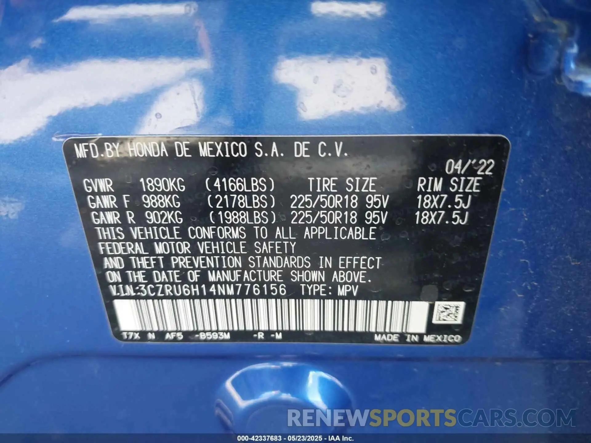 9 Photograph of a damaged car 3CZRU6H14NM776156 HONDA HR-V 2022