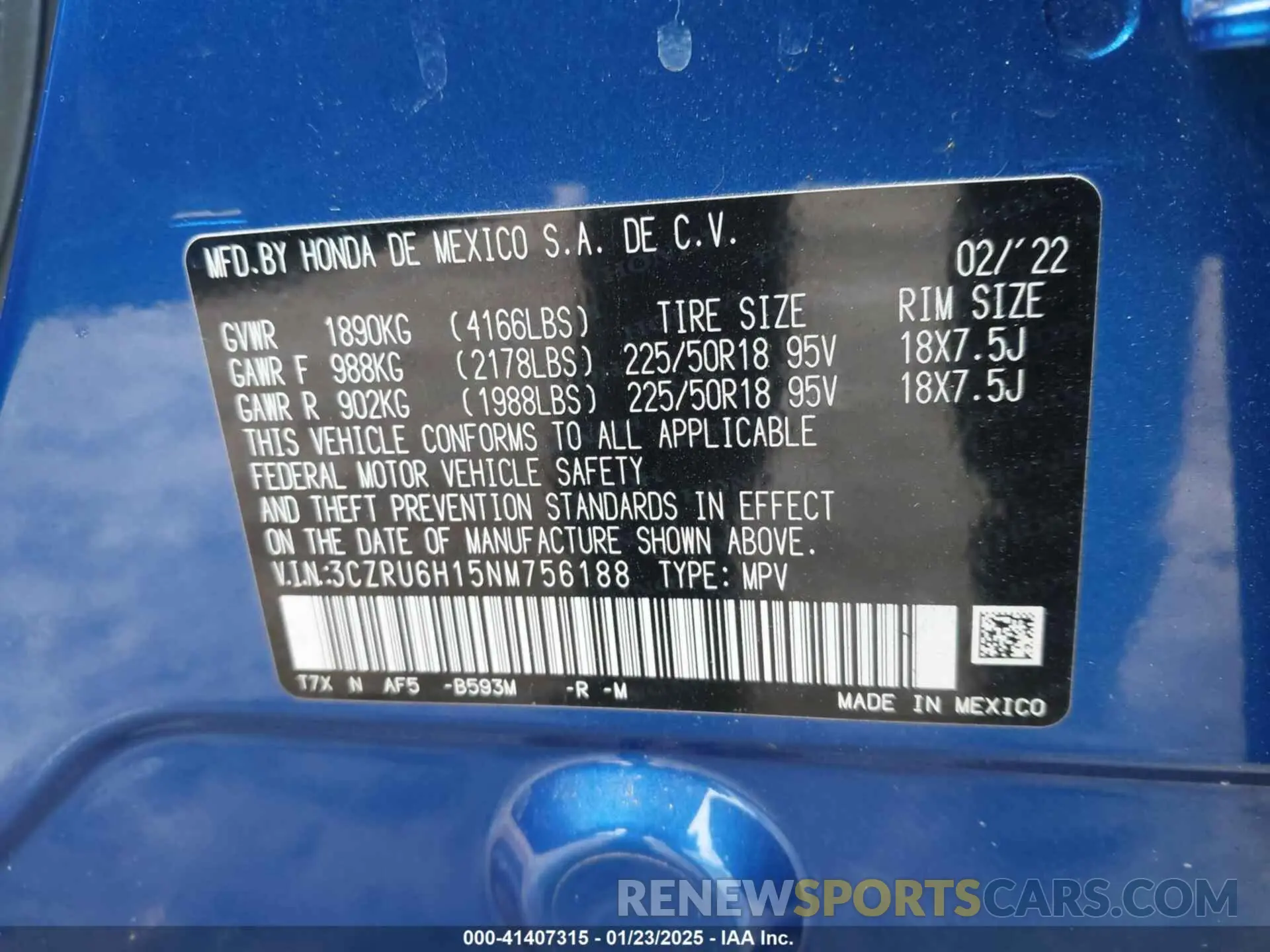 9 Photograph of a damaged car 3CZRU6H15NM756188 HONDA HR-V 2022