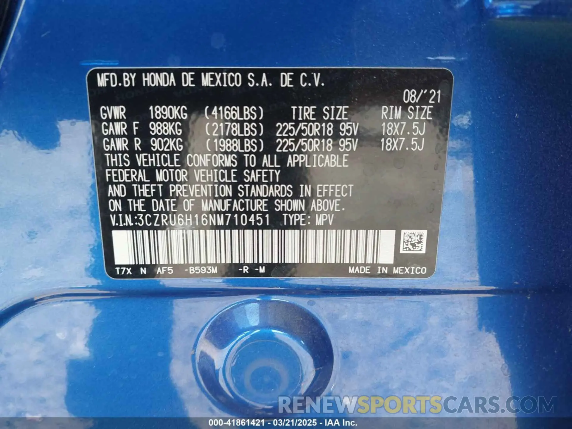 9 Photograph of a damaged car 3CZRU6H16NM710451 HONDA HR-V 2022