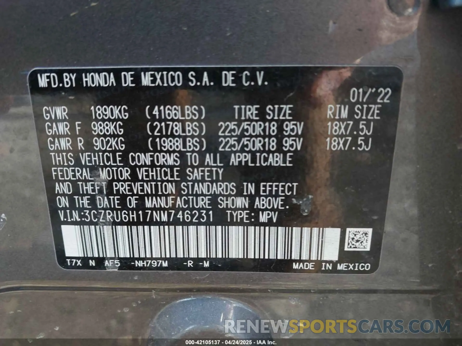 9 Photograph of a damaged car 3CZRU6H17NM746231 HONDA HR-V 2022