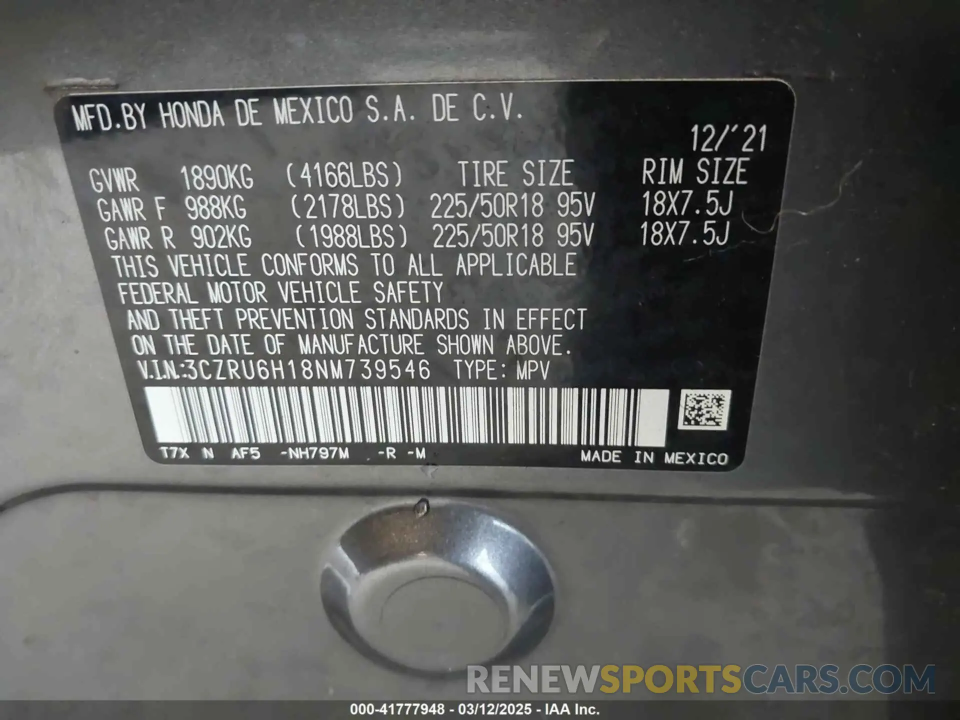 9 Photograph of a damaged car 3CZRU6H18NM739546 HONDA HR-V 2022