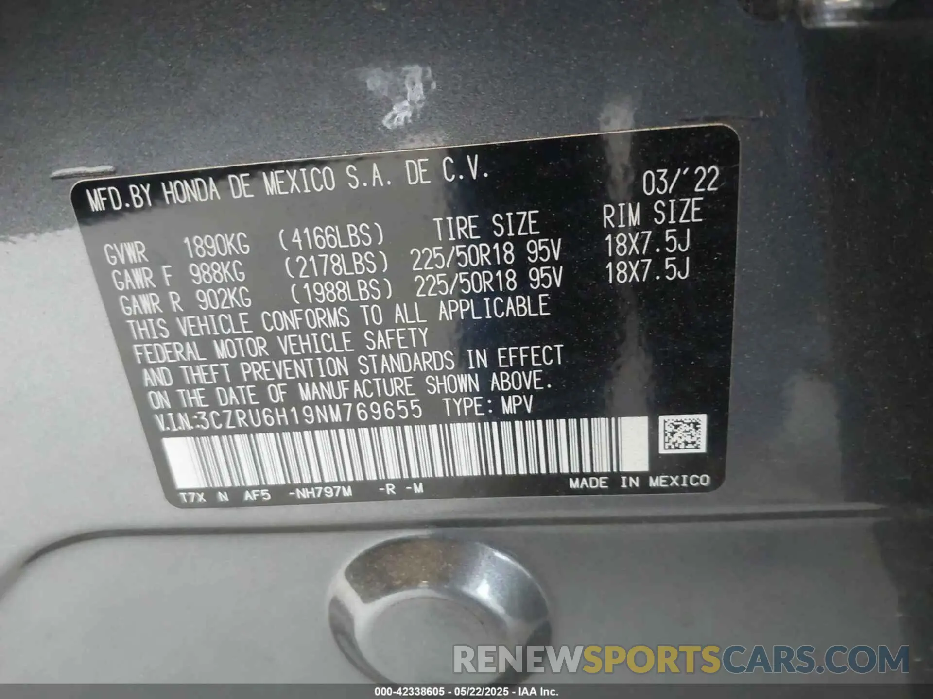 9 Photograph of a damaged car 3CZRU6H19NM769655 HONDA HR-V 2022