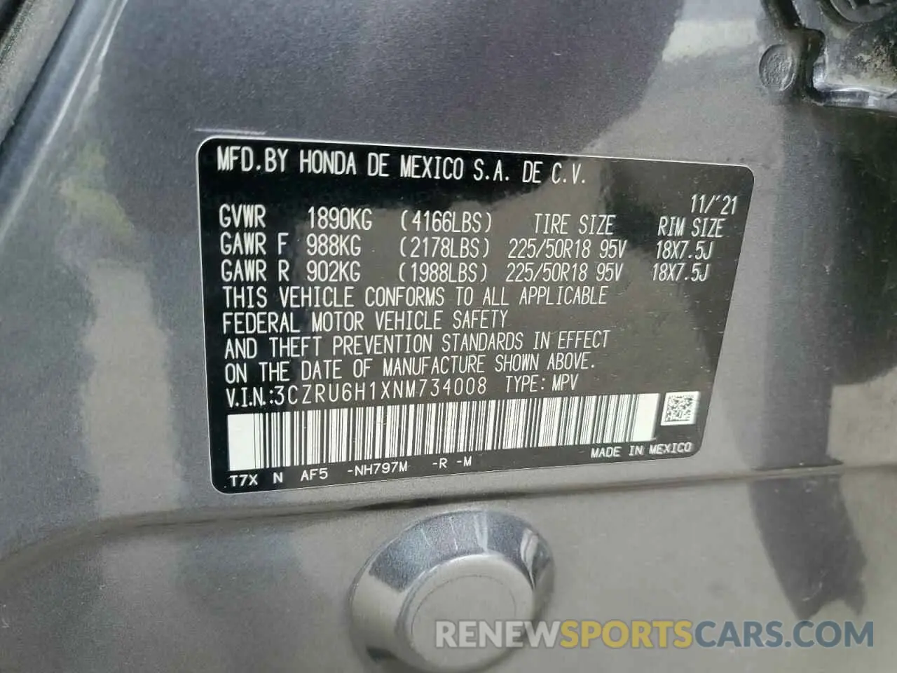 14 Photograph of a damaged car 3CZRU6H1XNM734008 HONDA HR-V 2022