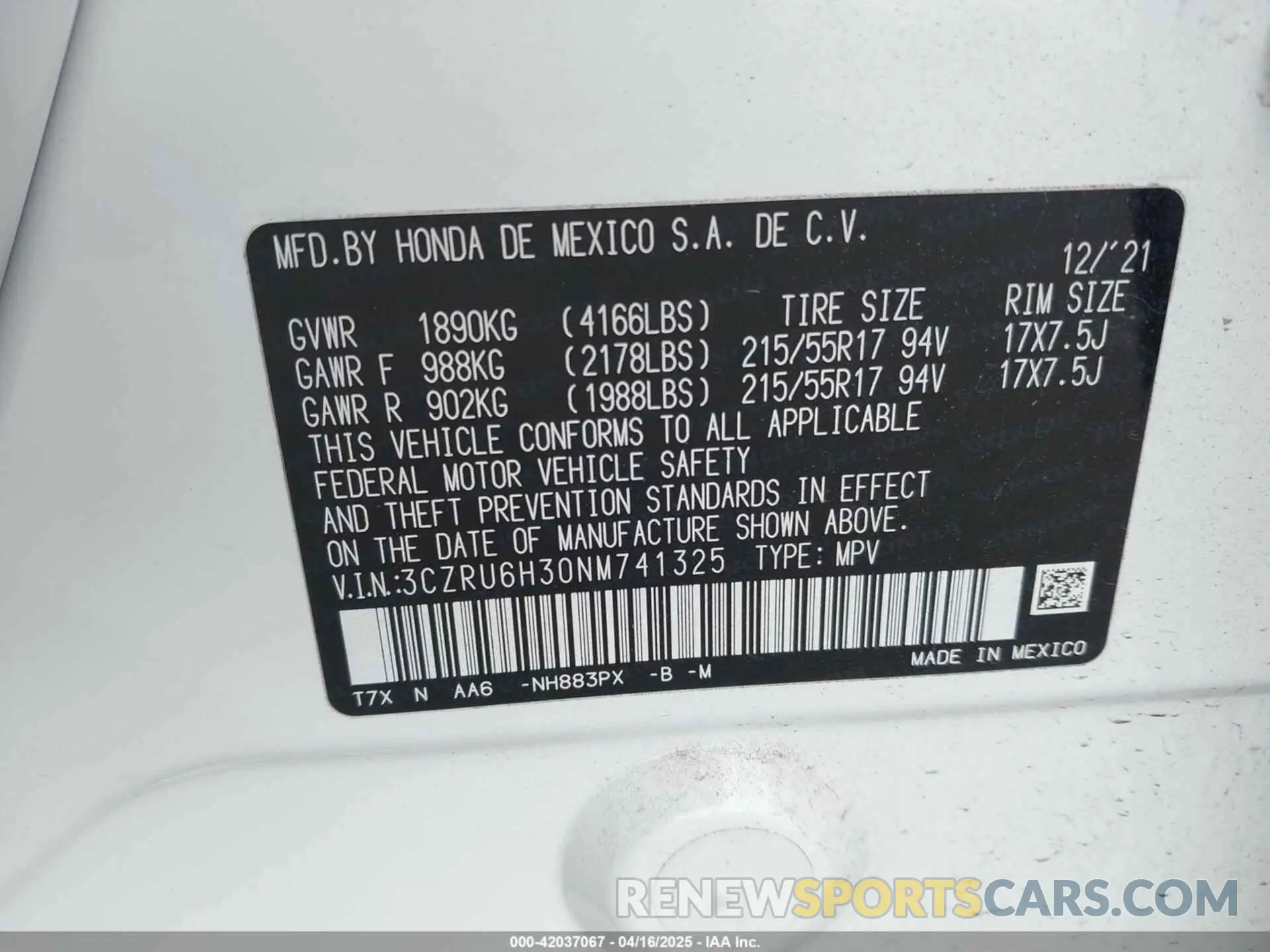 9 Photograph of a damaged car 3CZRU6H30NM741325 HONDA HR-V 2022