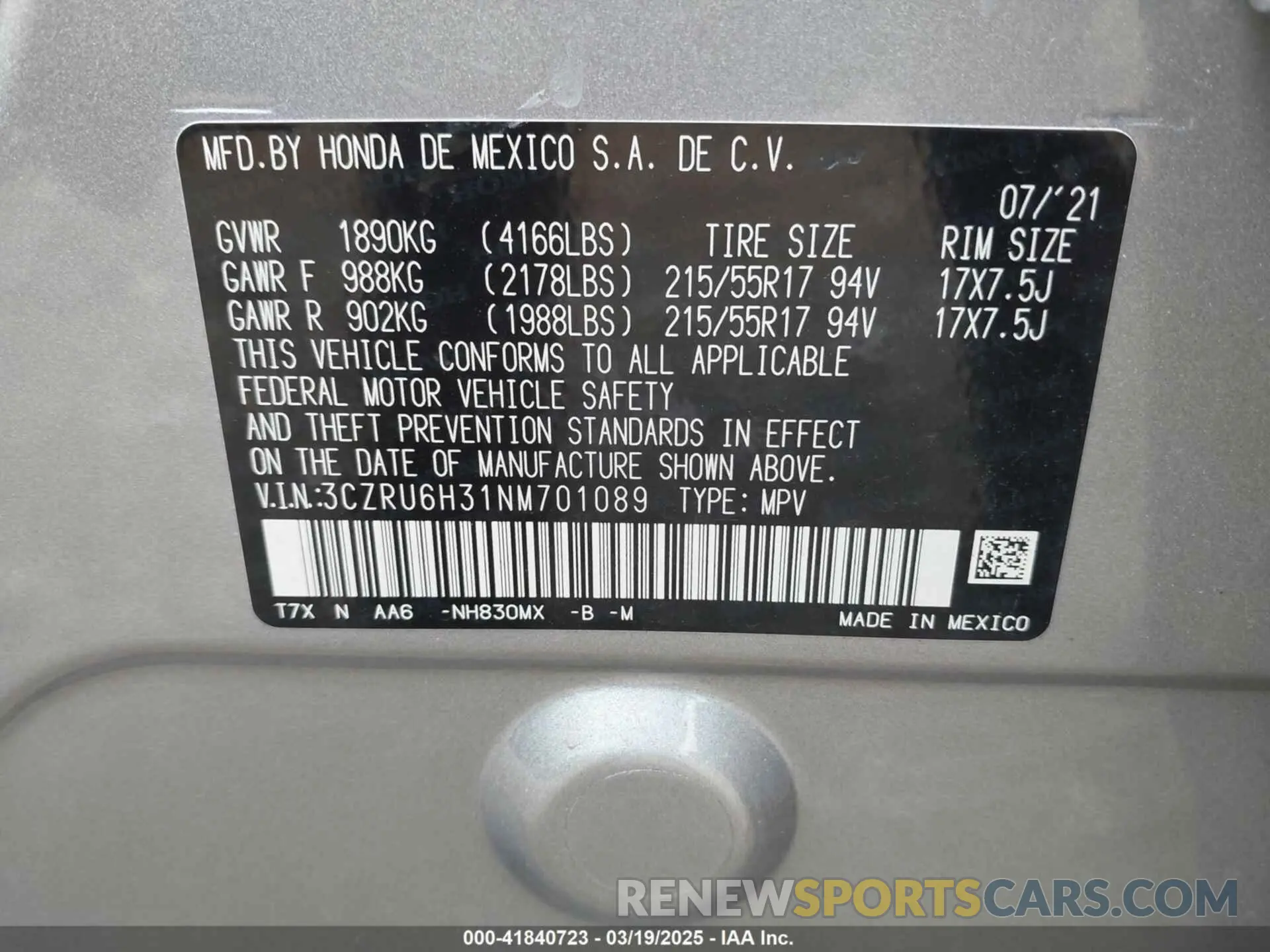 9 Photograph of a damaged car 3CZRU6H31NM701089 HONDA HR-V 2022