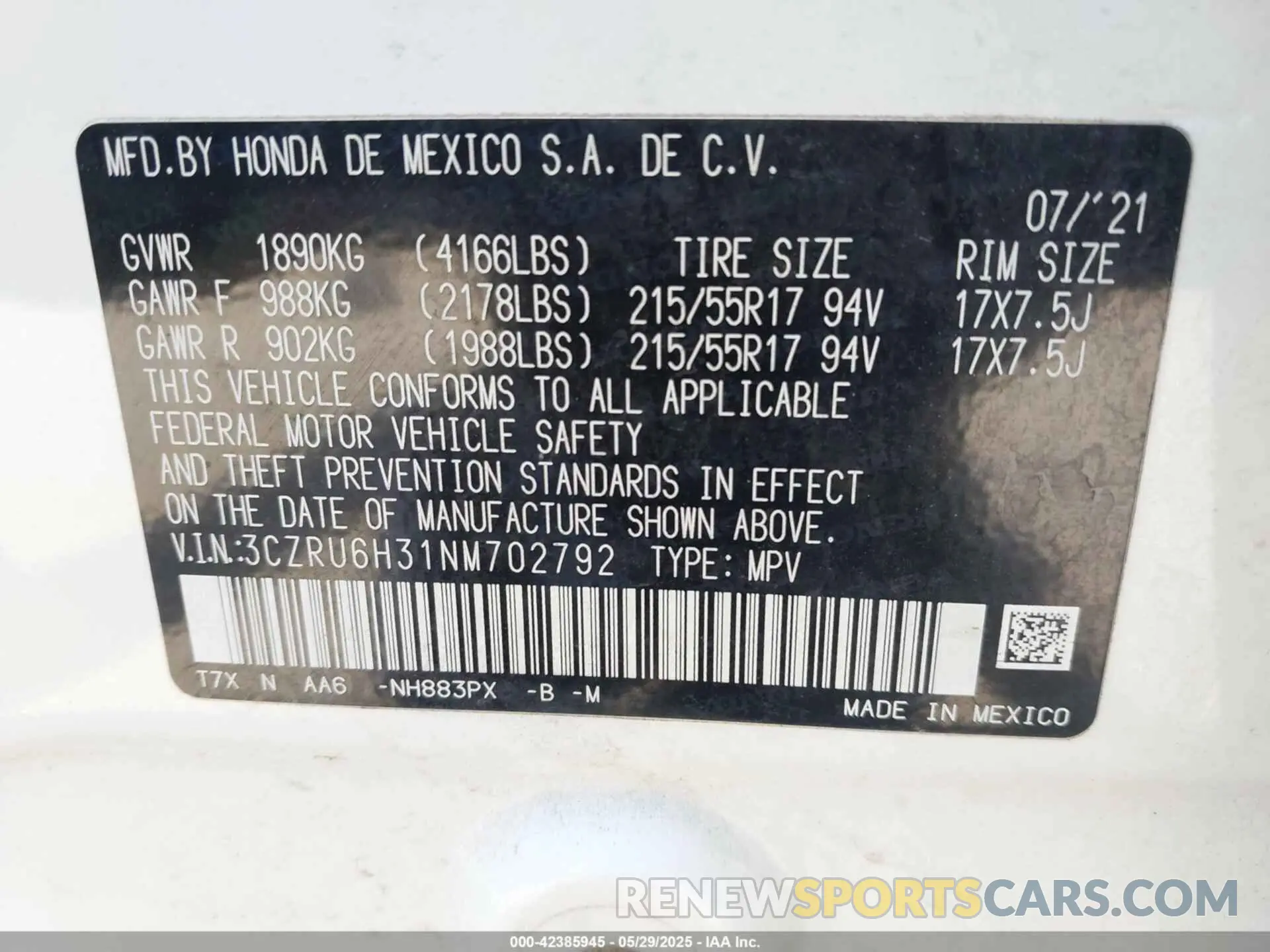 9 Photograph of a damaged car 3CZRU6H31NM702792 HONDA HR-V 2022