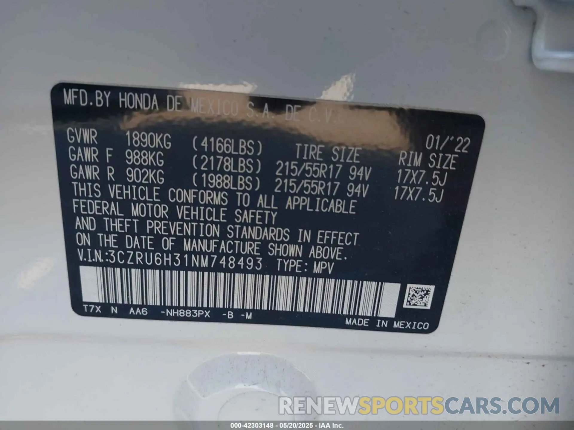 9 Photograph of a damaged car 3CZRU6H31NM748493 HONDA HR-V 2022