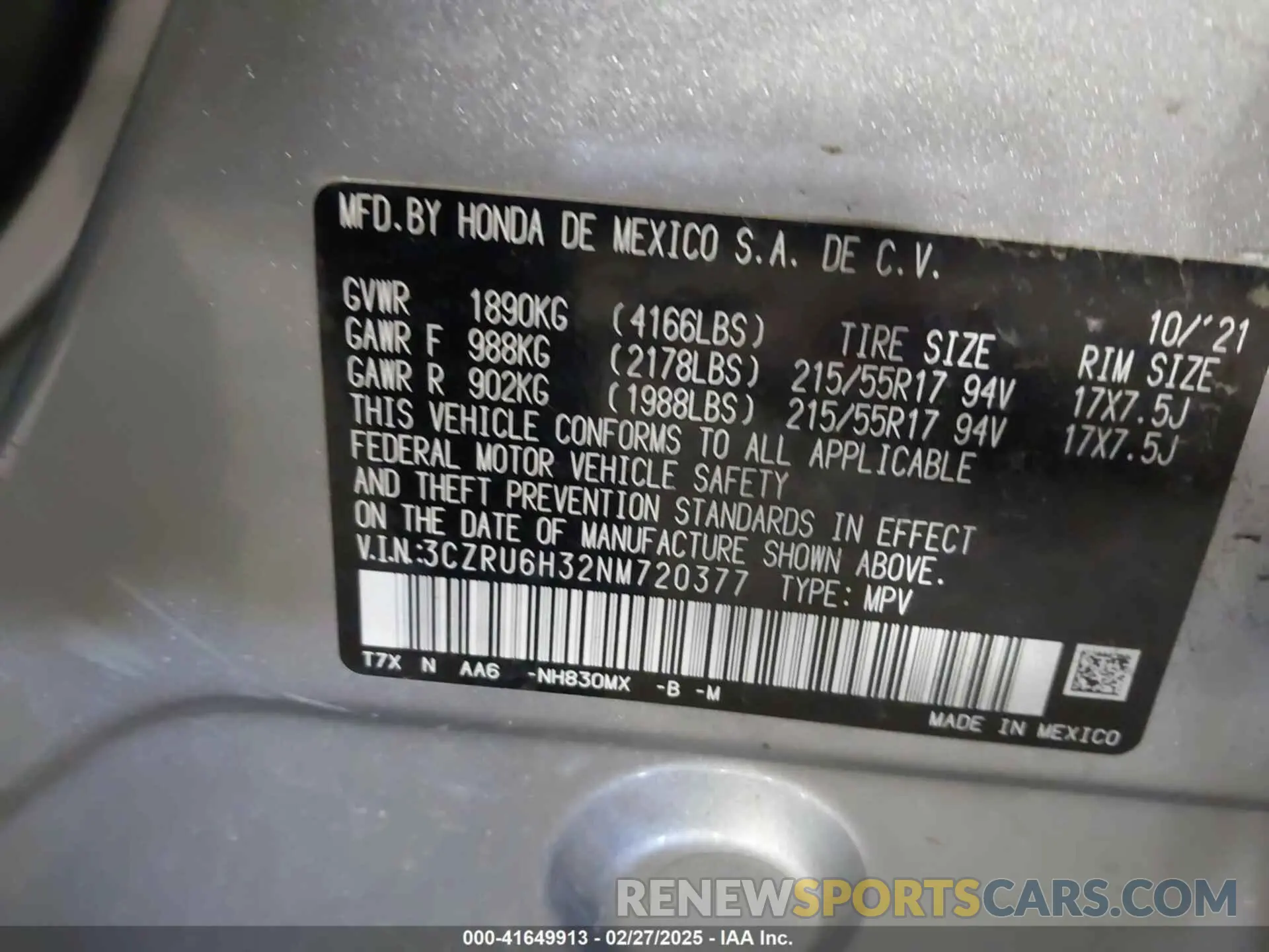 9 Photograph of a damaged car 3CZRU6H32NM720377 HONDA HR-V 2022
