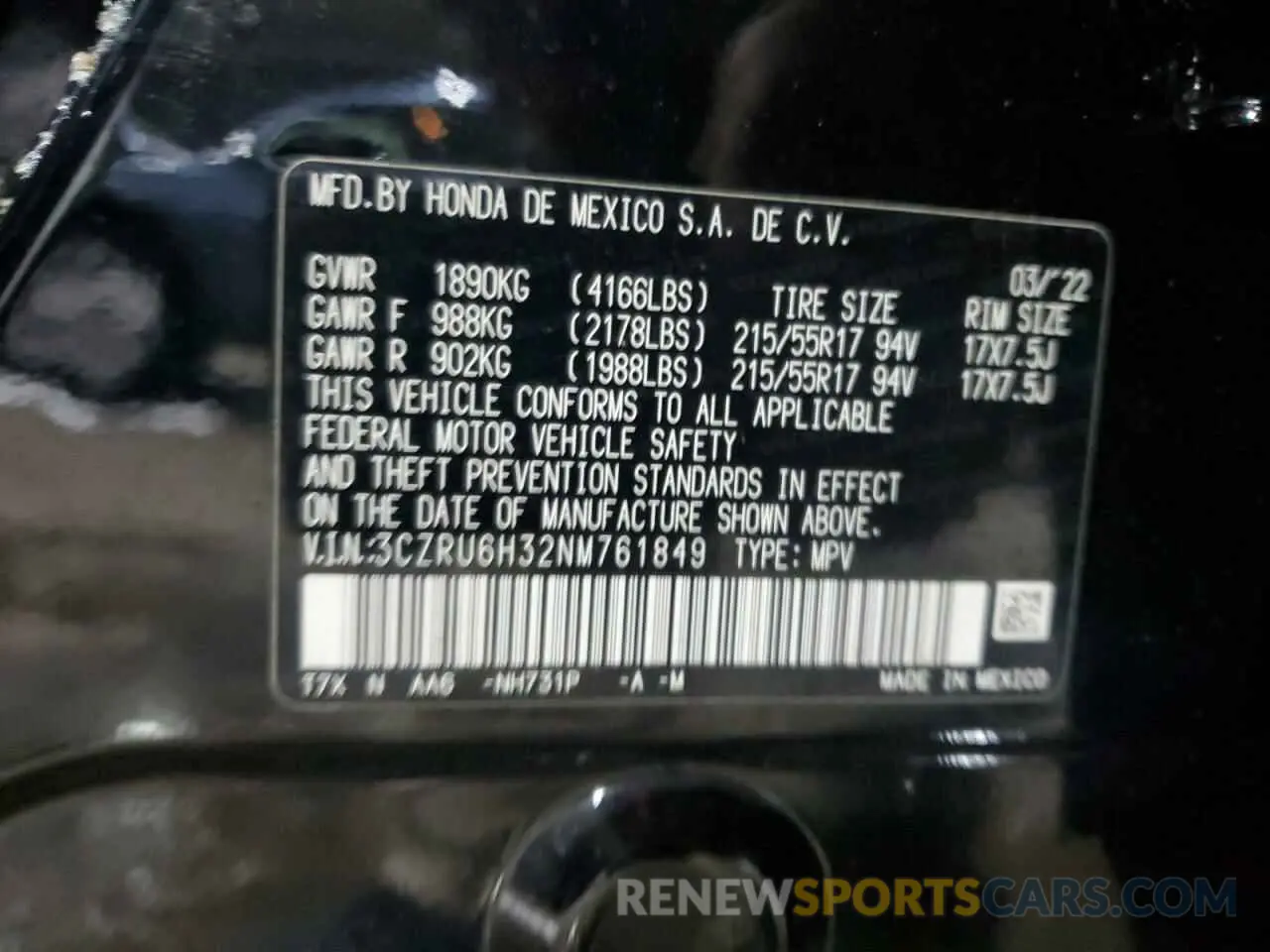 15 Photograph of a damaged car 3CZRU6H32NM761849 HONDA HR-V 2022