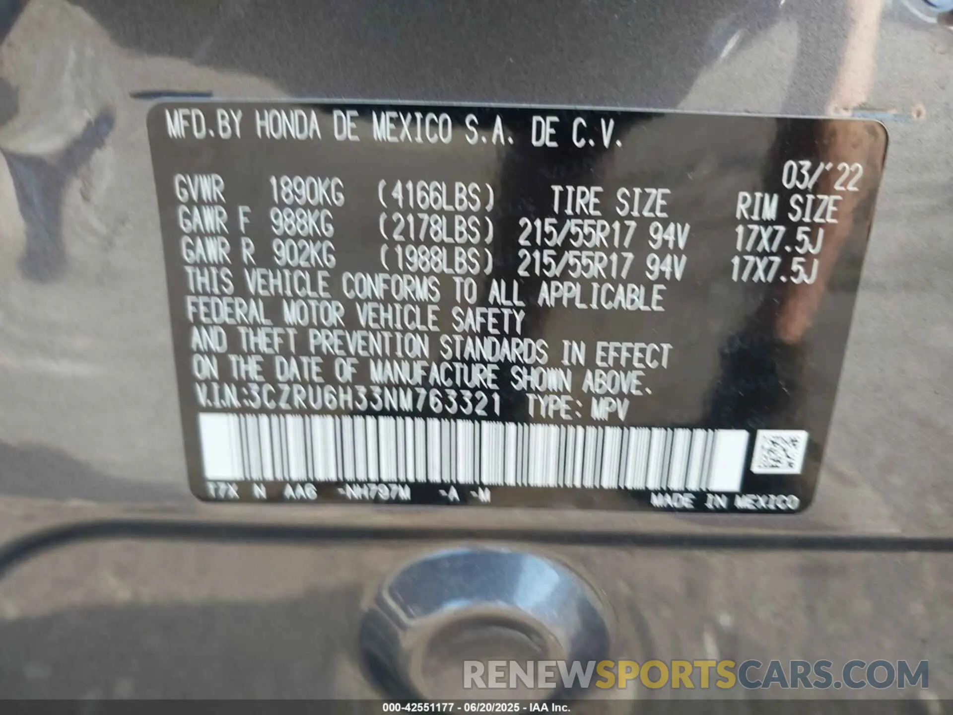 9 Photograph of a damaged car 3CZRU6H33NM763321 HONDA HR-V 2022