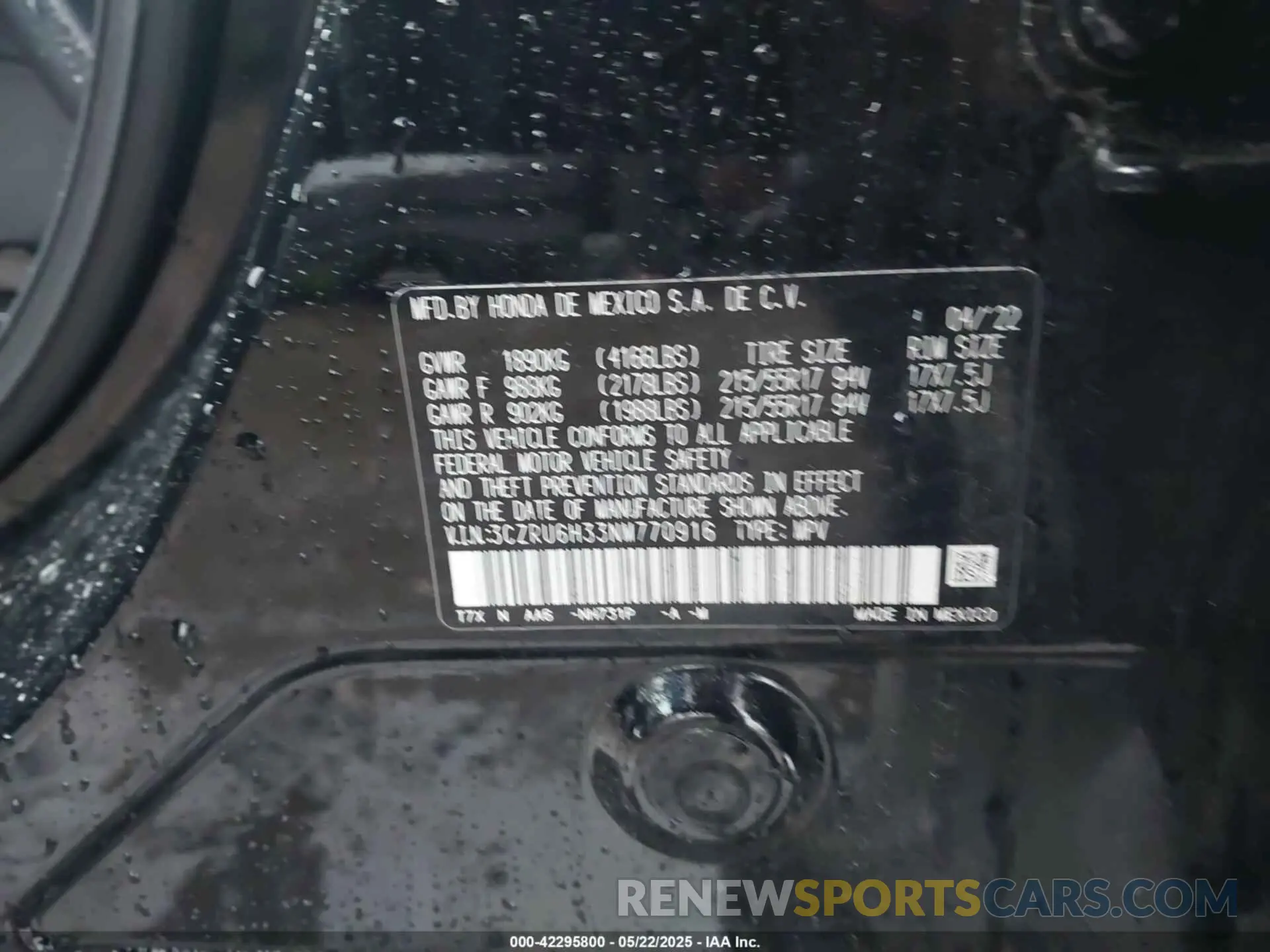 9 Photograph of a damaged car 3CZRU6H33NM770916 HONDA HR-V 2022