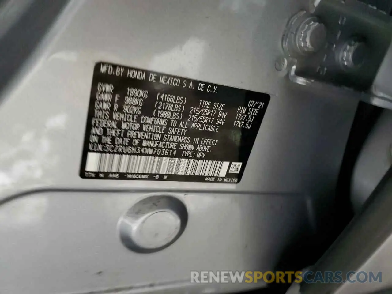 14 Photograph of a damaged car 3CZRU6H34NM703614 HONDA HR-V 2022