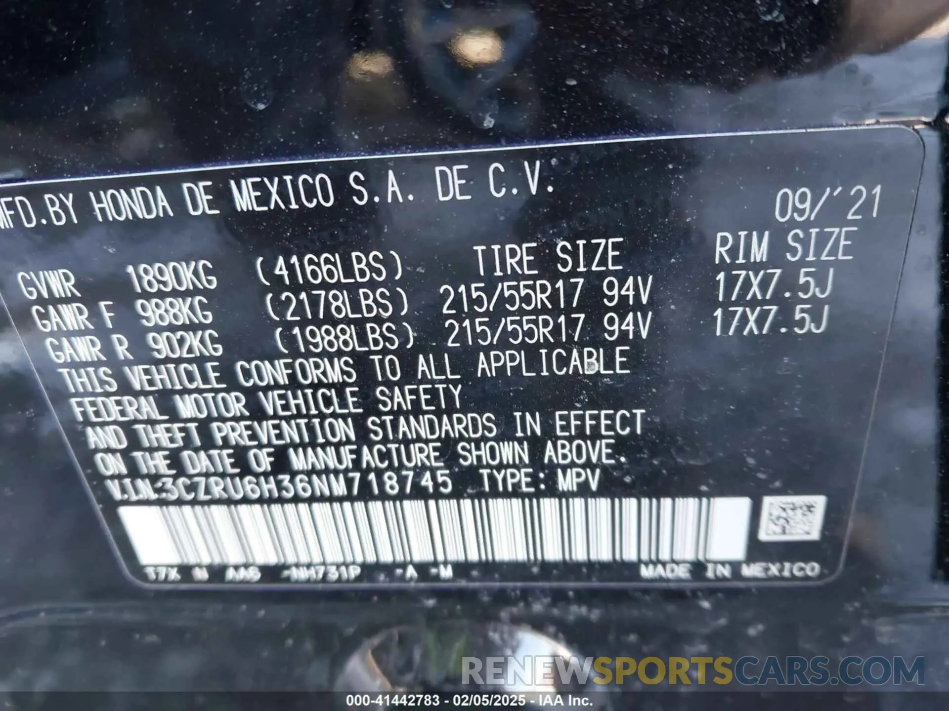 9 Photograph of a damaged car 3CZRU6H36NM718745 HONDA HR-V 2022
