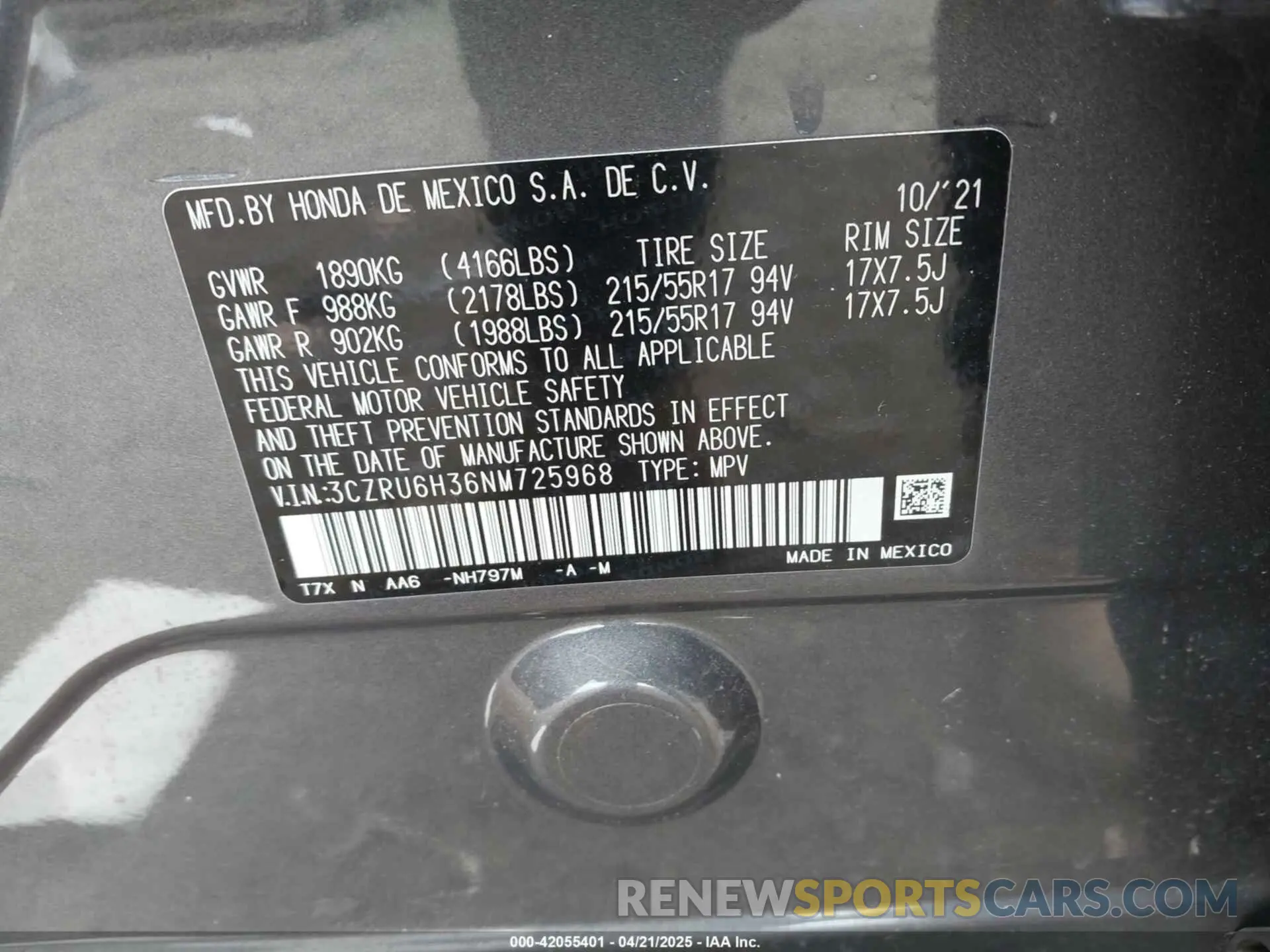 9 Photograph of a damaged car 3CZRU6H36NM725968 HONDA HR-V 2022
