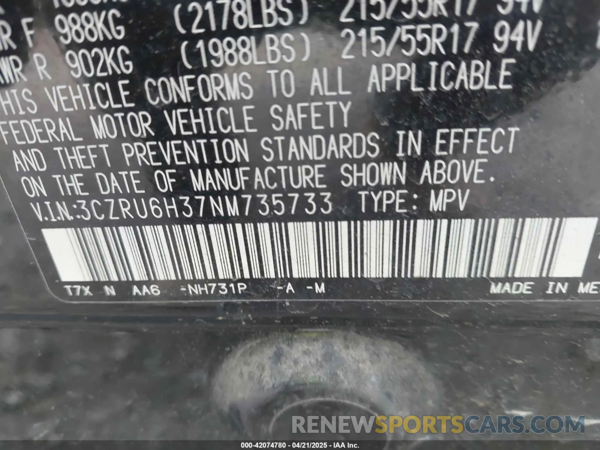 9 Photograph of a damaged car 3CZRU6H37NM735733 HONDA HR-V 2022