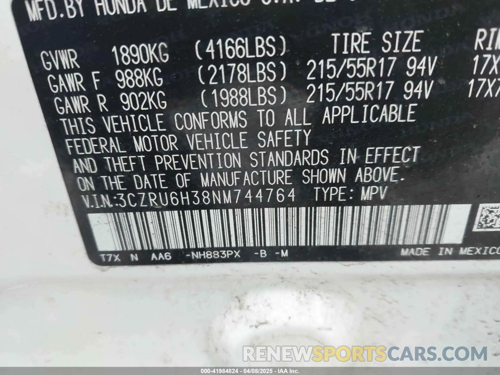 9 Photograph of a damaged car 3CZRU6H38NM744764 HONDA HR-V 2022