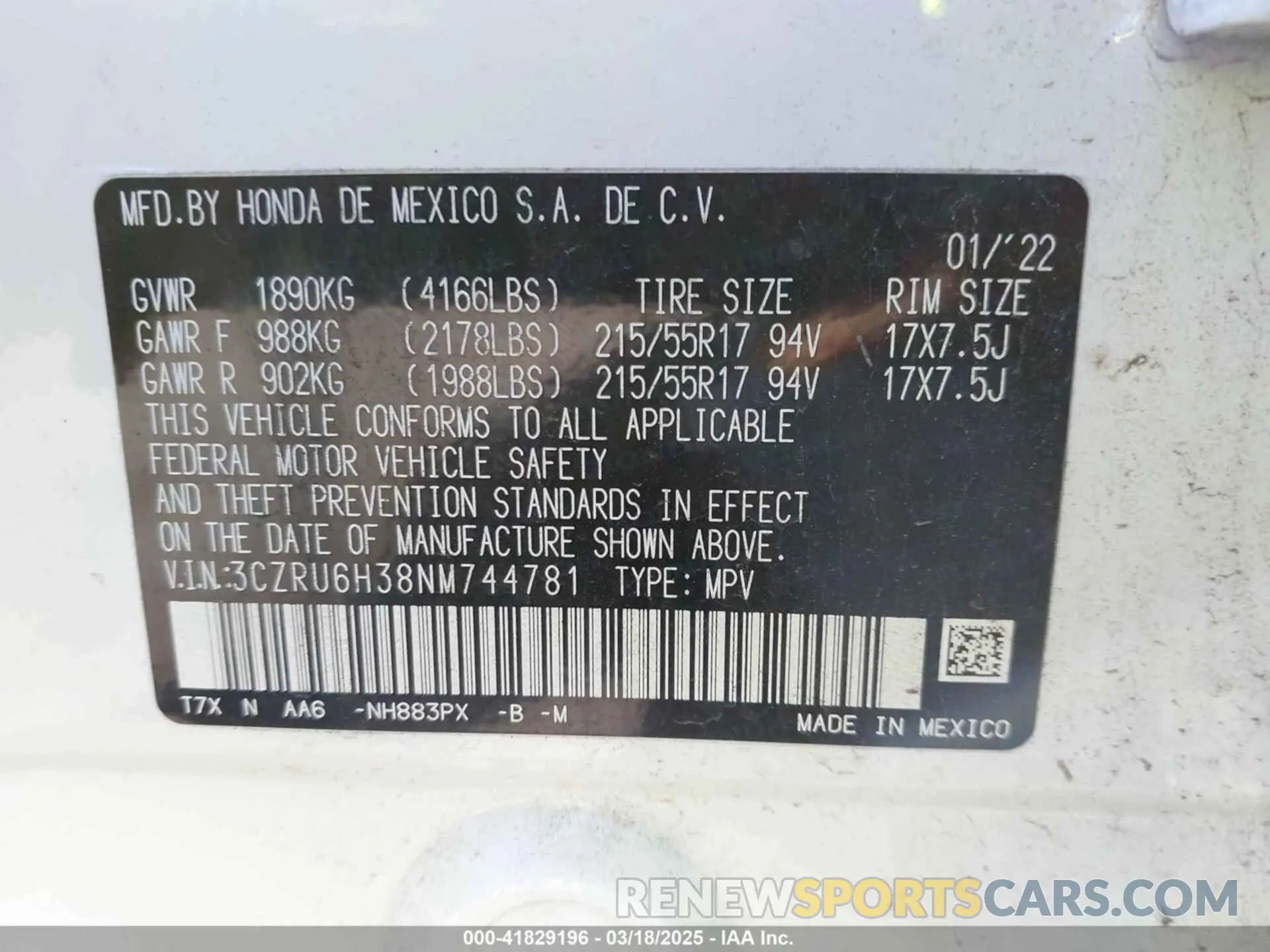 9 Photograph of a damaged car 3CZRU6H38NM744781 HONDA HR-V 2022