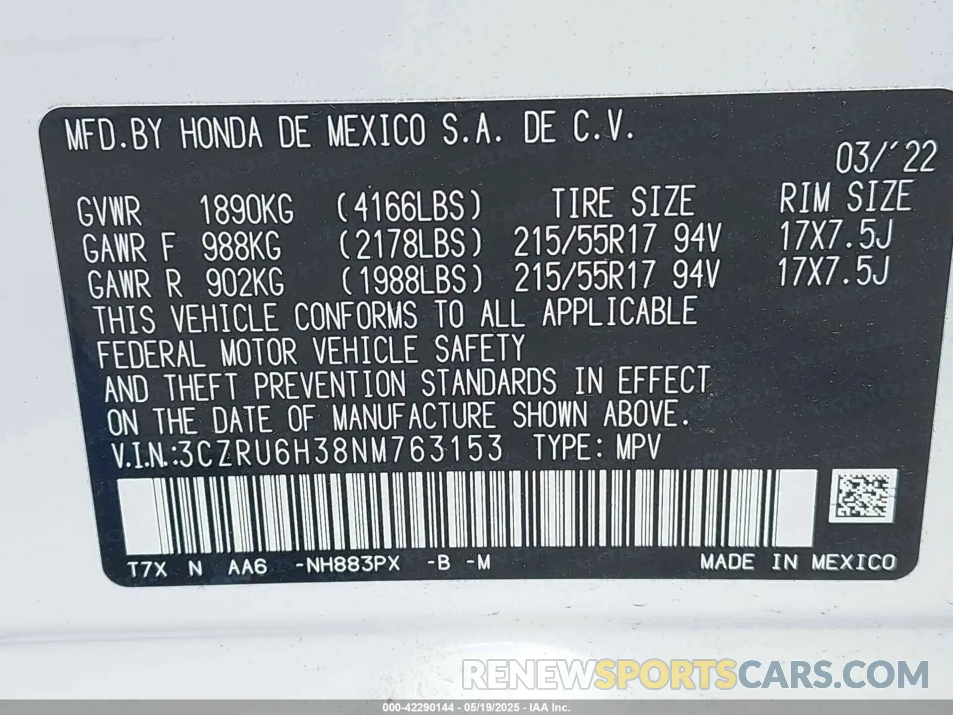 9 Photograph of a damaged car 3CZRU6H38NM763153 HONDA HR-V 2022