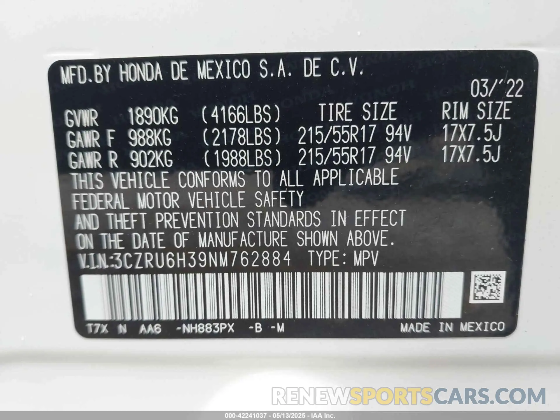 9 Photograph of a damaged car 3CZRU6H39NM762884 HONDA HR-V 2022