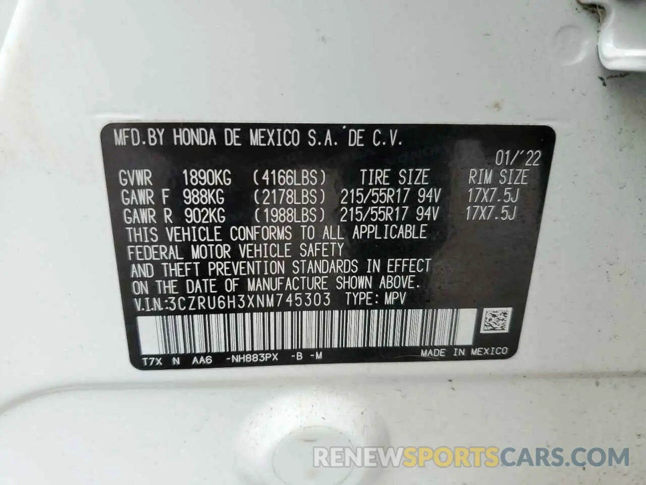 13 Photograph of a damaged car 3CZRU6H3XNM745303 HONDA HR-V 2022