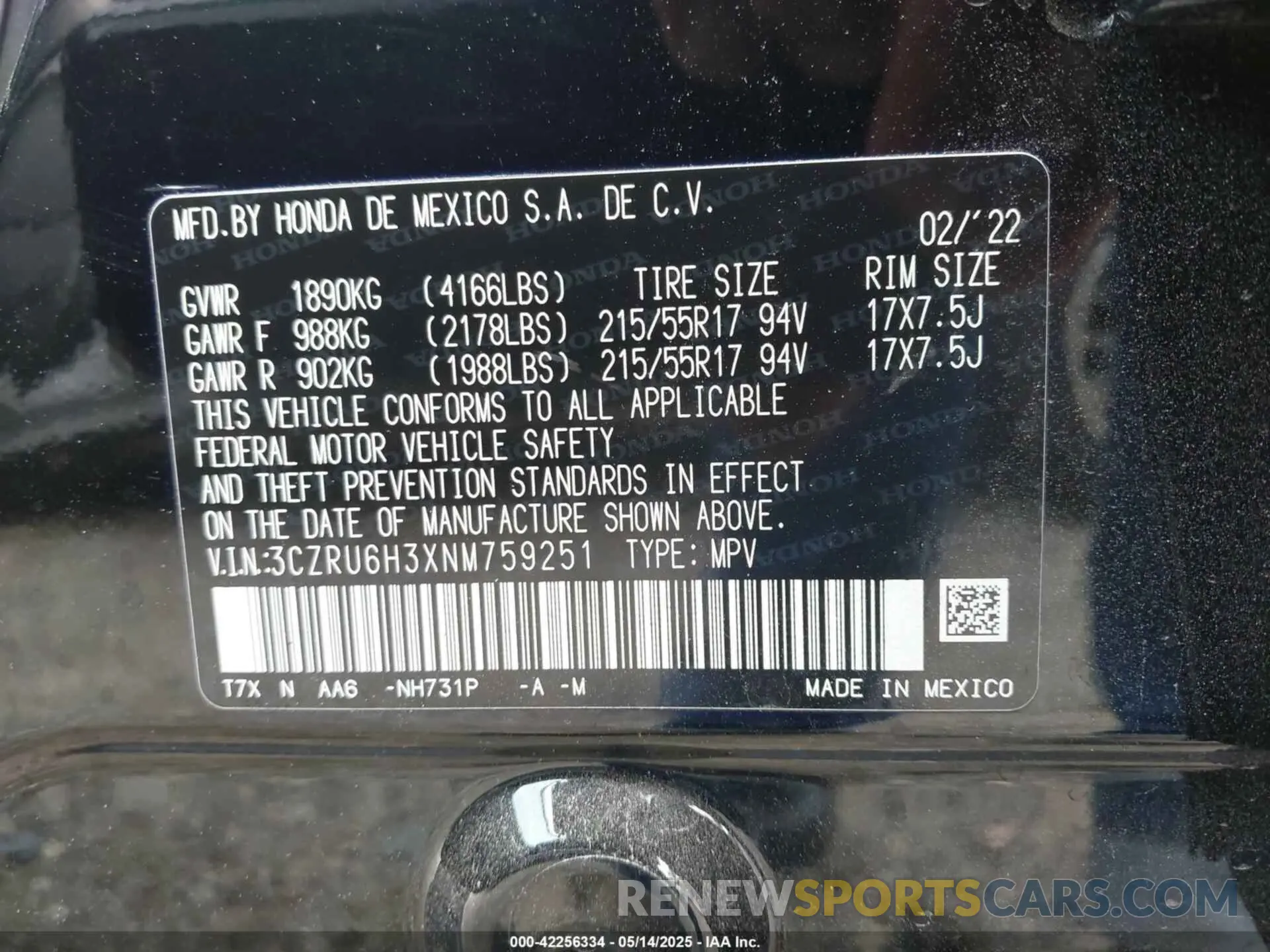 9 Photograph of a damaged car 3CZRU6H3XNM759251 HONDA HR-V 2022