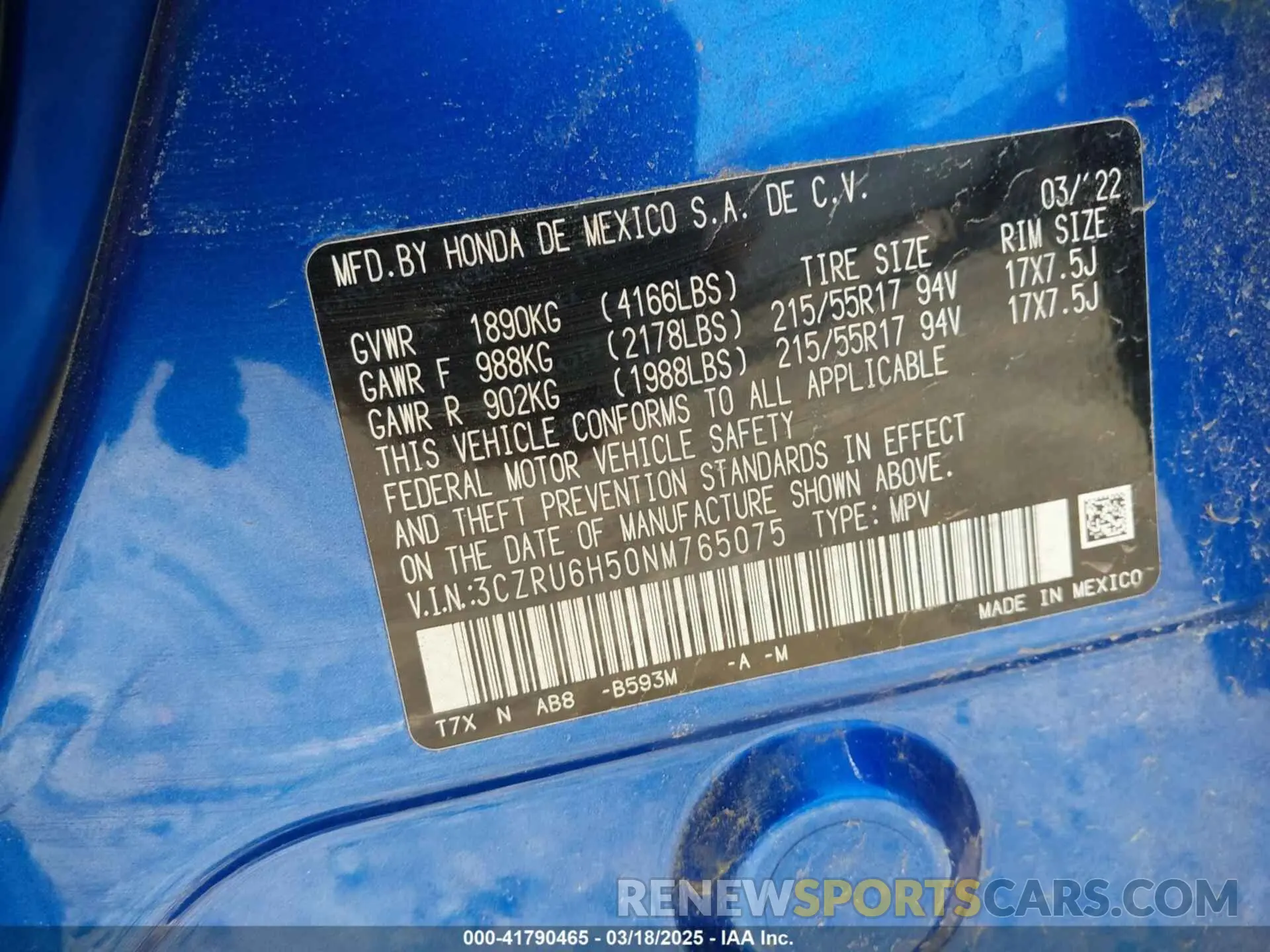 9 Photograph of a damaged car 3CZRU6H50NM765075 HONDA HR-V 2022