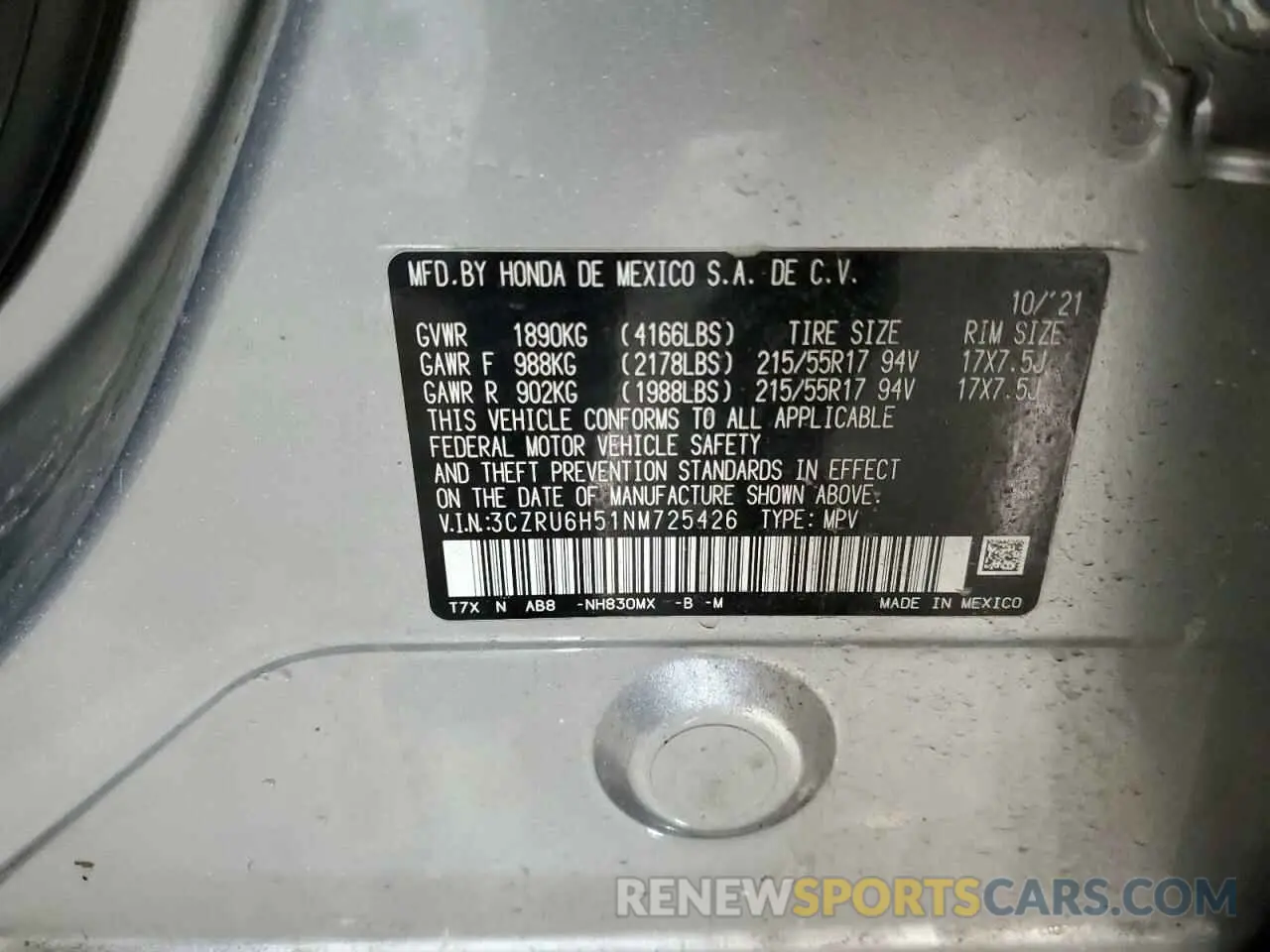 12 Photograph of a damaged car 3CZRU6H51NM725426 HONDA HR-V 2022