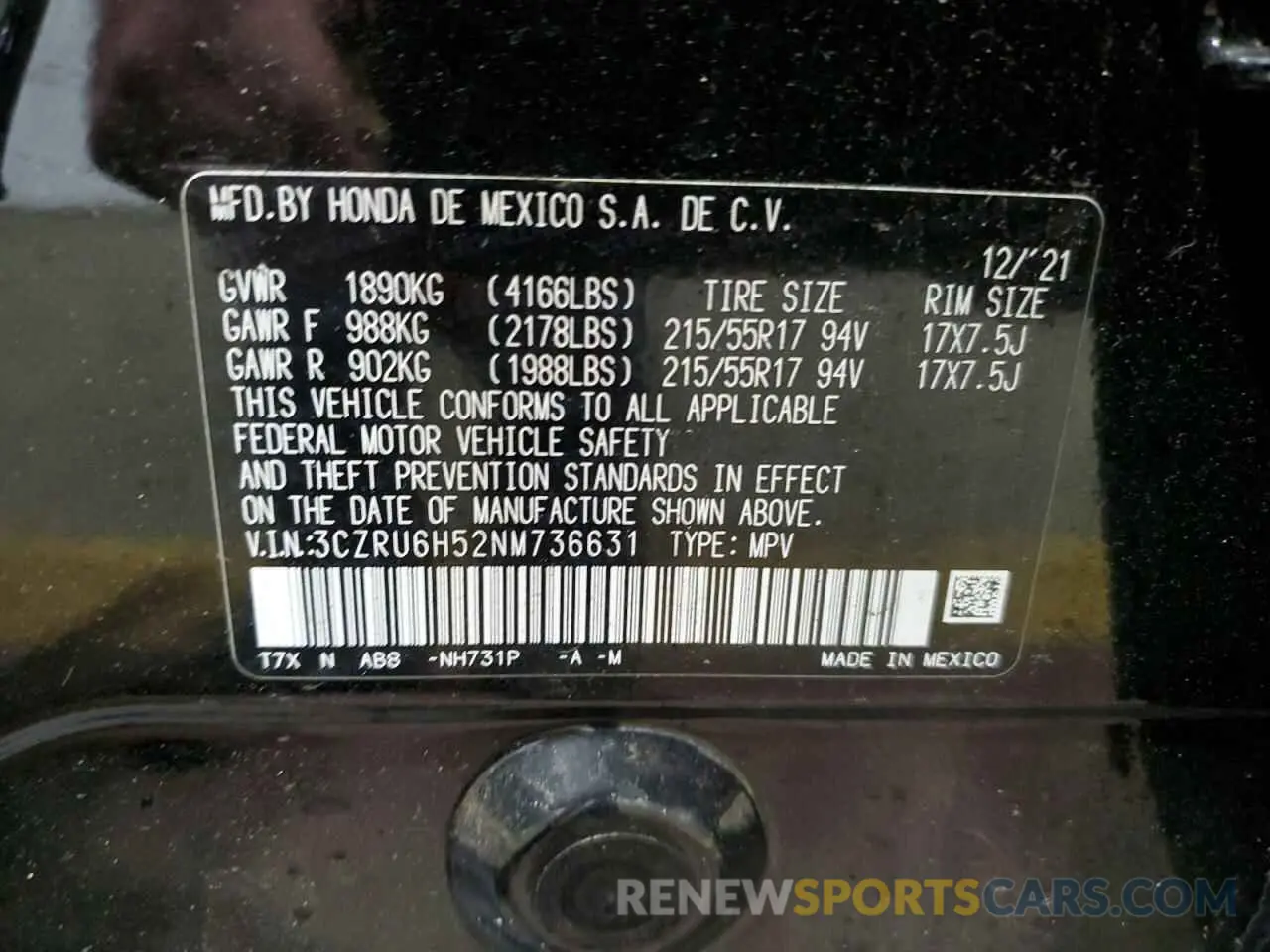 13 Photograph of a damaged car 3CZRU6H52NM736631 HONDA HR-V 2022