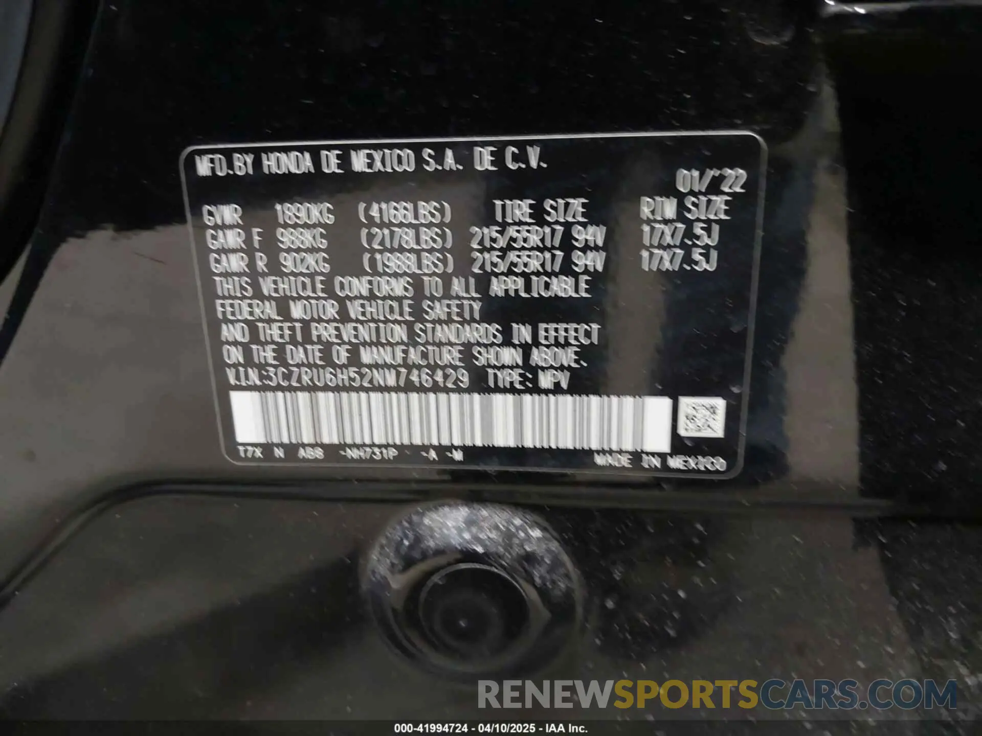 9 Photograph of a damaged car 3CZRU6H52NM746429 HONDA HR-V 2022