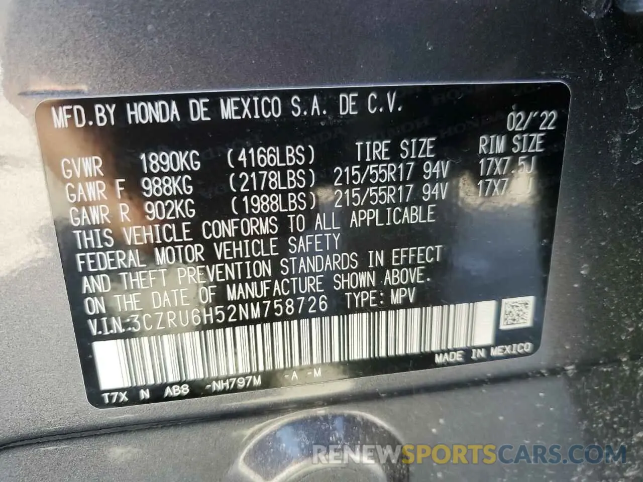 13 Photograph of a damaged car 3CZRU6H52NM758726 HONDA HR-V 2022
