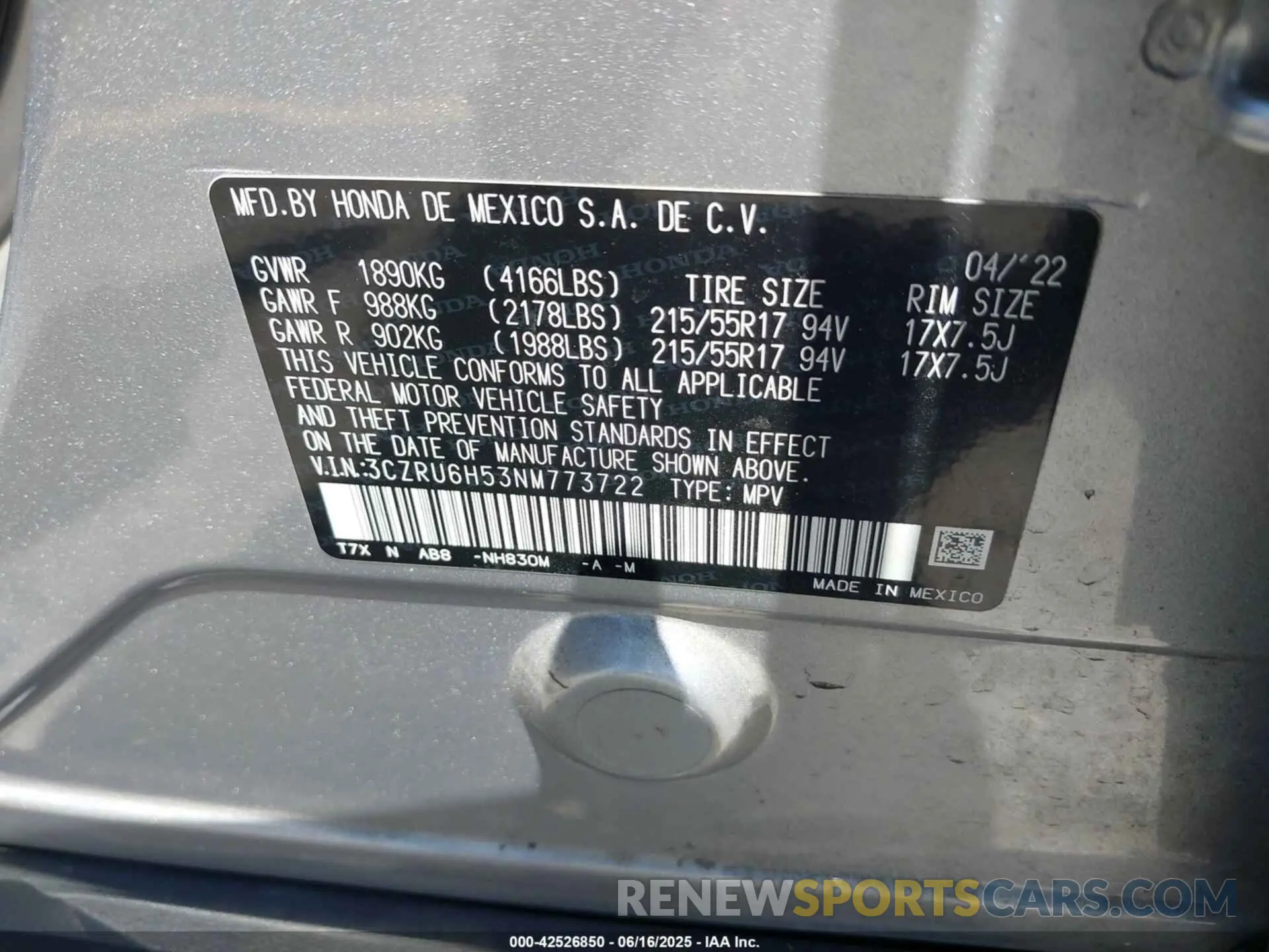 9 Photograph of a damaged car 3CZRU6H53NM773722 HONDA HR-V 2022