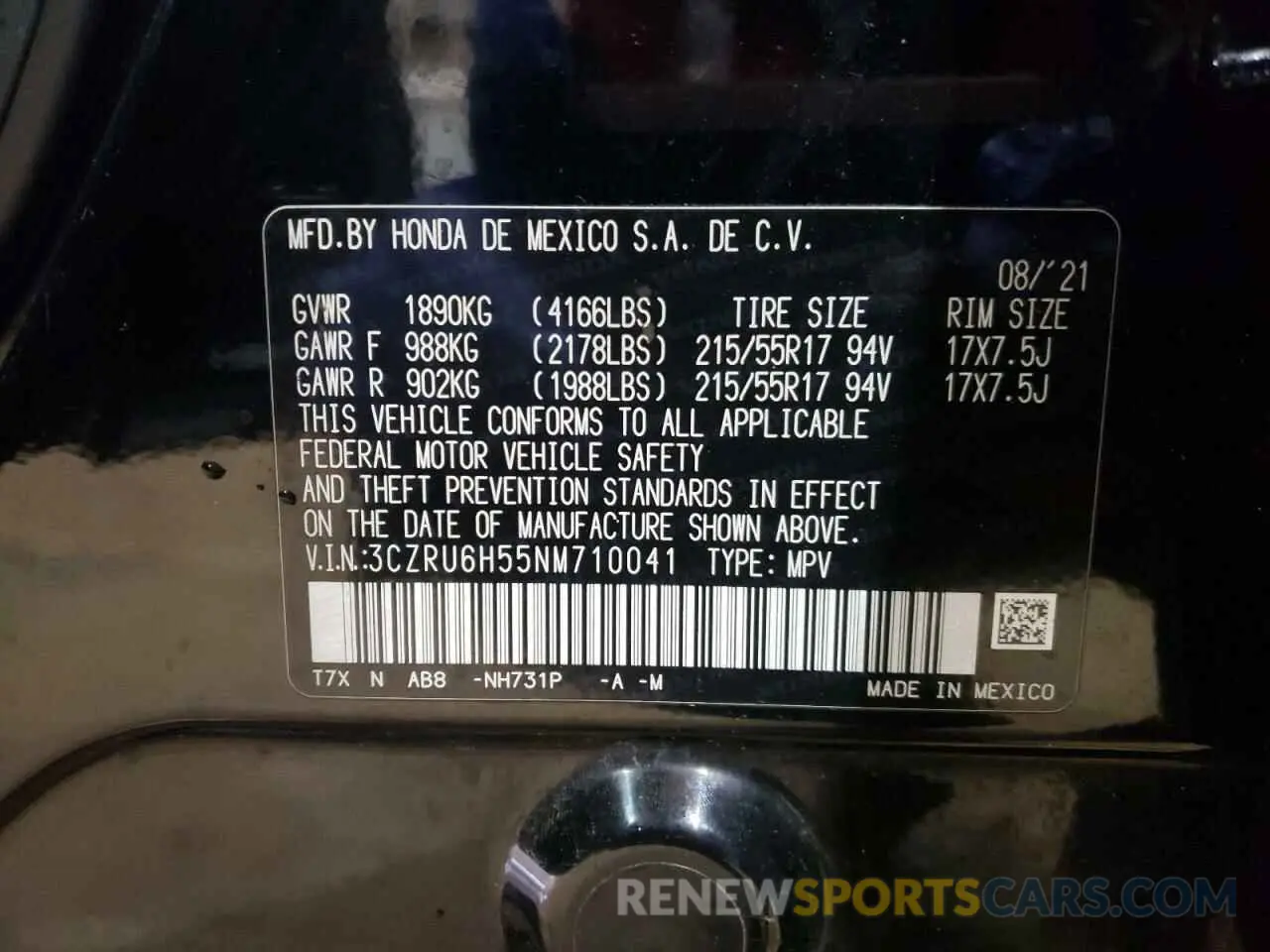 15 Photograph of a damaged car 3CZRU6H55NM710041 HONDA HR-V 2022