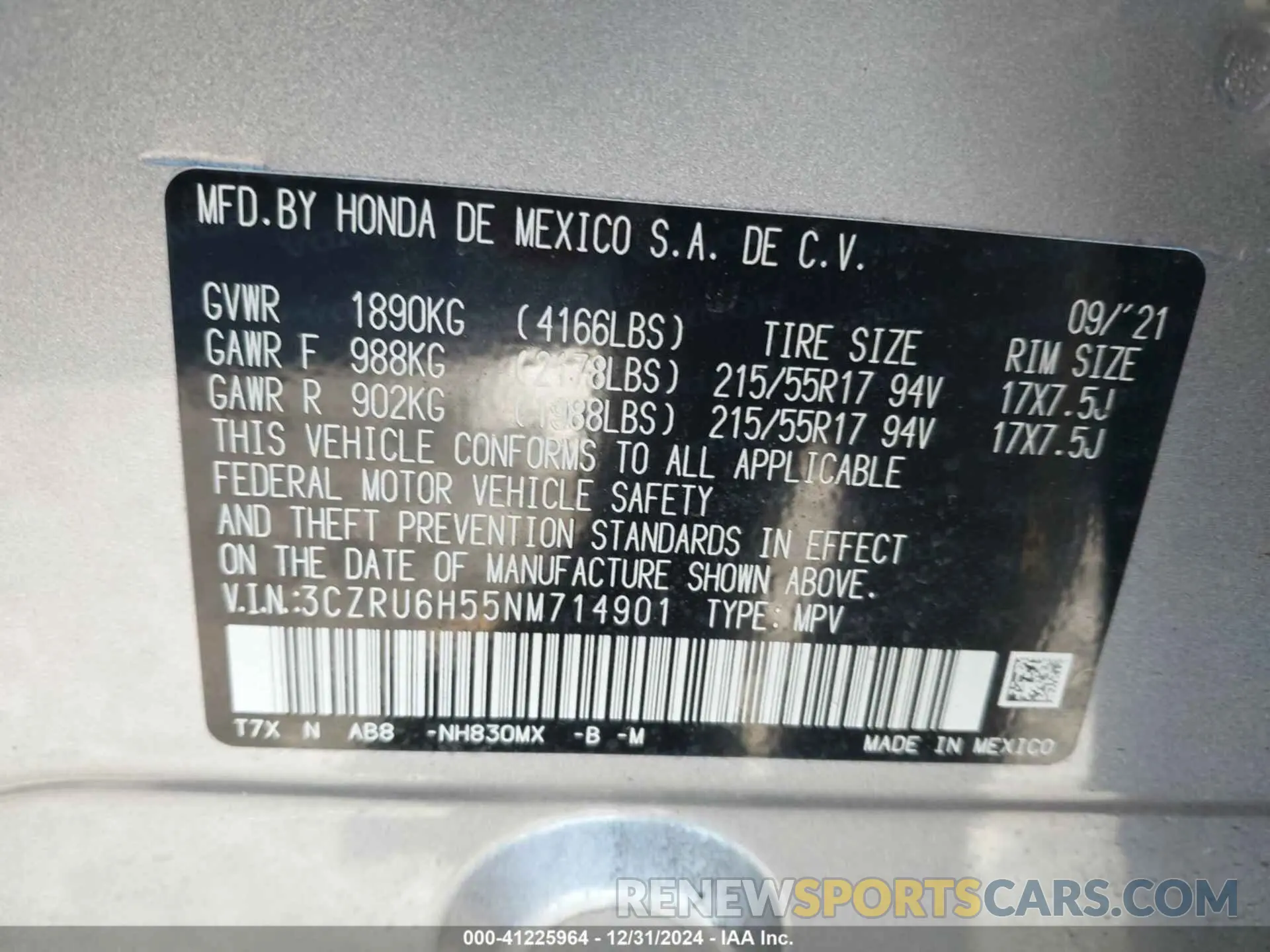 9 Photograph of a damaged car 3CZRU6H55NM714901 HONDA HR-V 2022