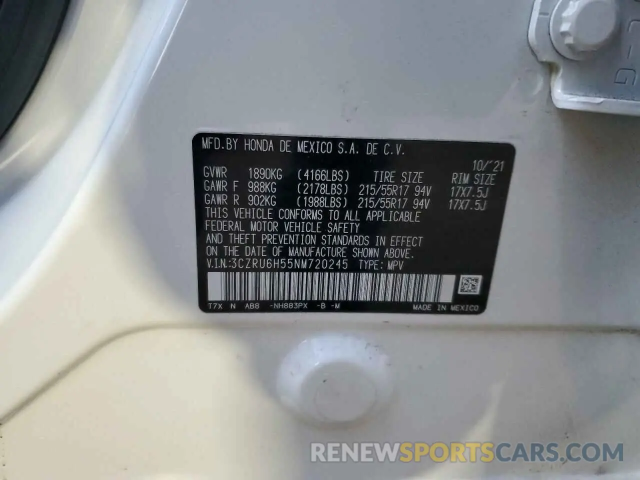 16 Photograph of a damaged car 3CZRU6H55NM720245 HONDA HR-V 2022