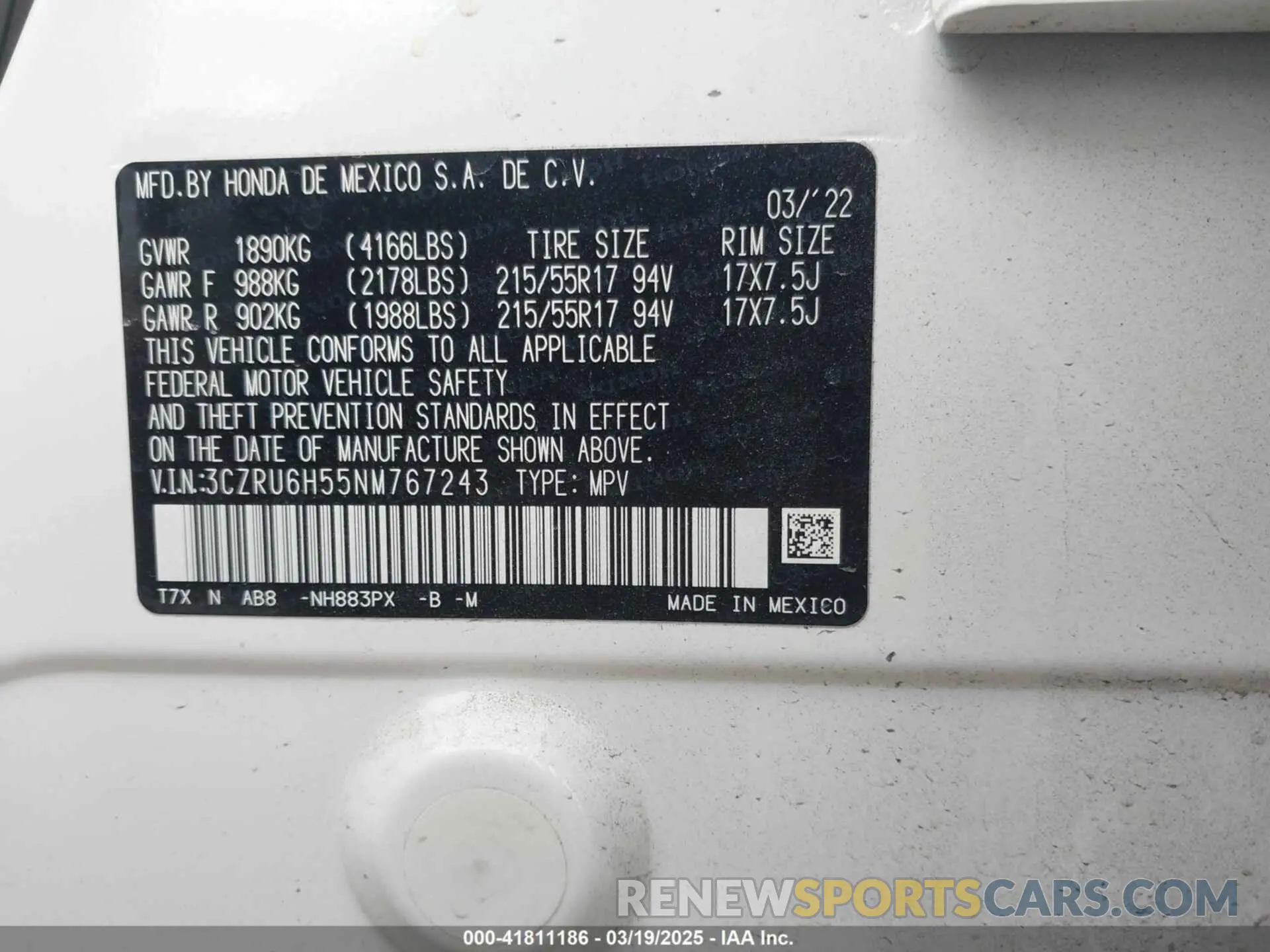 9 Photograph of a damaged car 3CZRU6H55NM767243 HONDA HR-V 2022