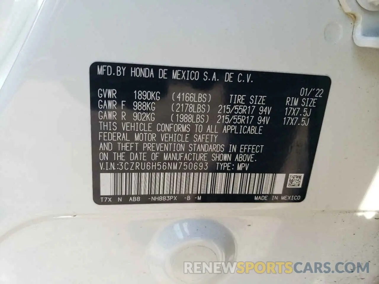 13 Photograph of a damaged car 3CZRU6H56NM750693 HONDA HR-V 2022