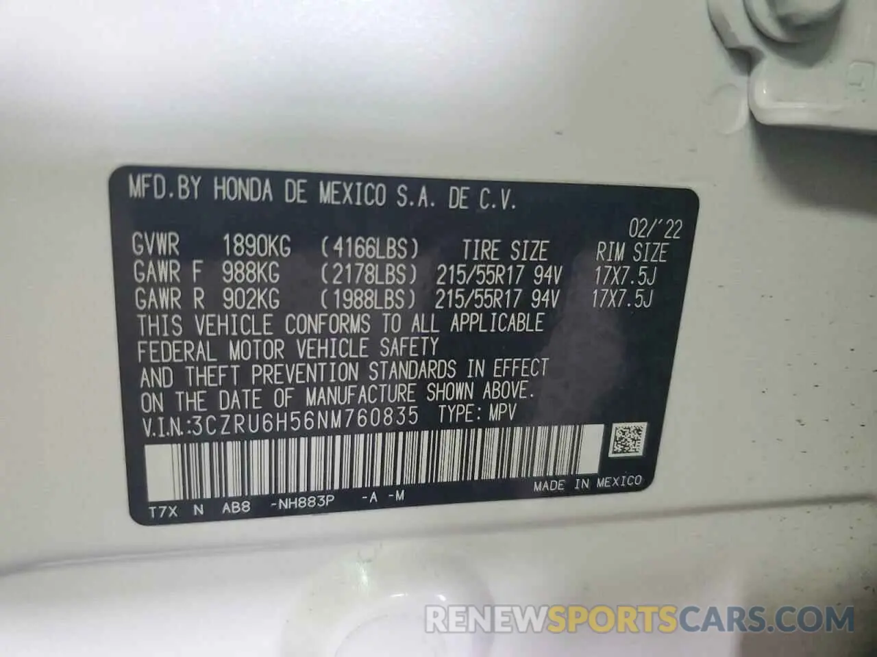 12 Photograph of a damaged car 3CZRU6H56NM760835 HONDA HR-V 2022